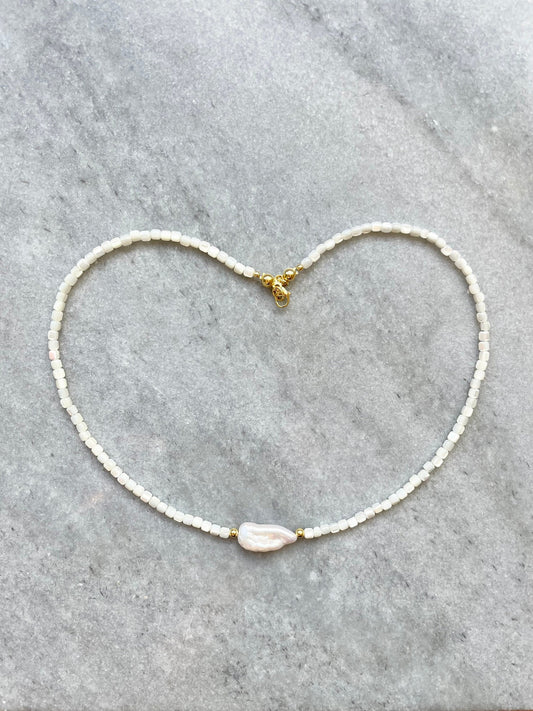 Gold Vermeil Biwa Pearl Necklace