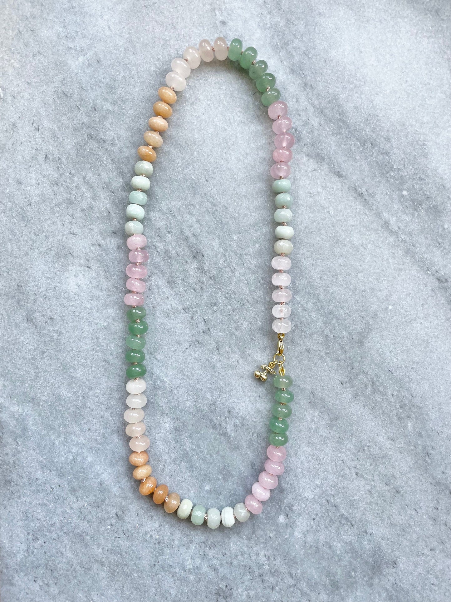 Pastel Rainbow Hand Knotted Necklace / Gold Vermeil