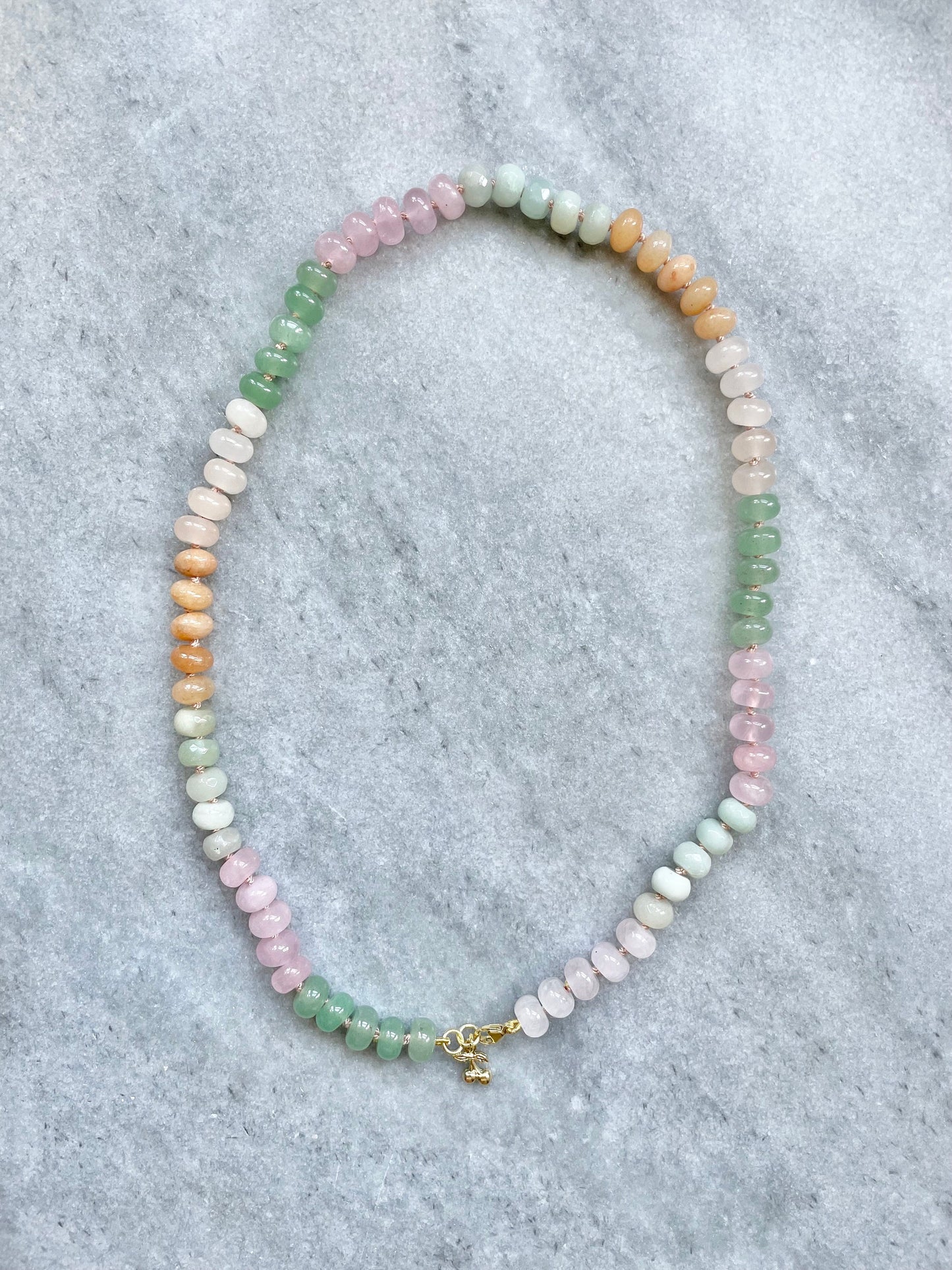 Pastel Rainbow Hand Knotted Necklace / Gold Vermeil