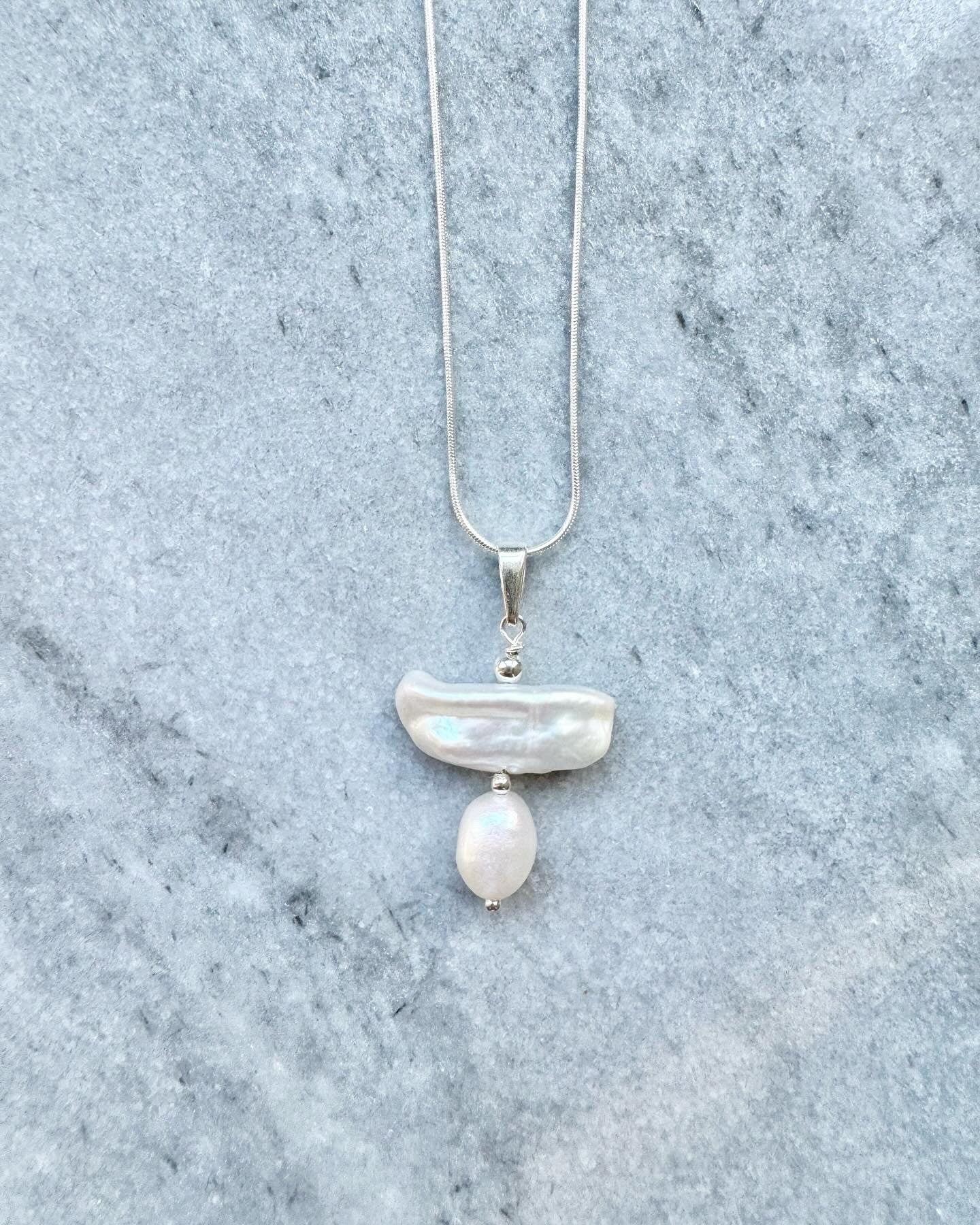 Biwa Pearl Silver Pendant Necklace