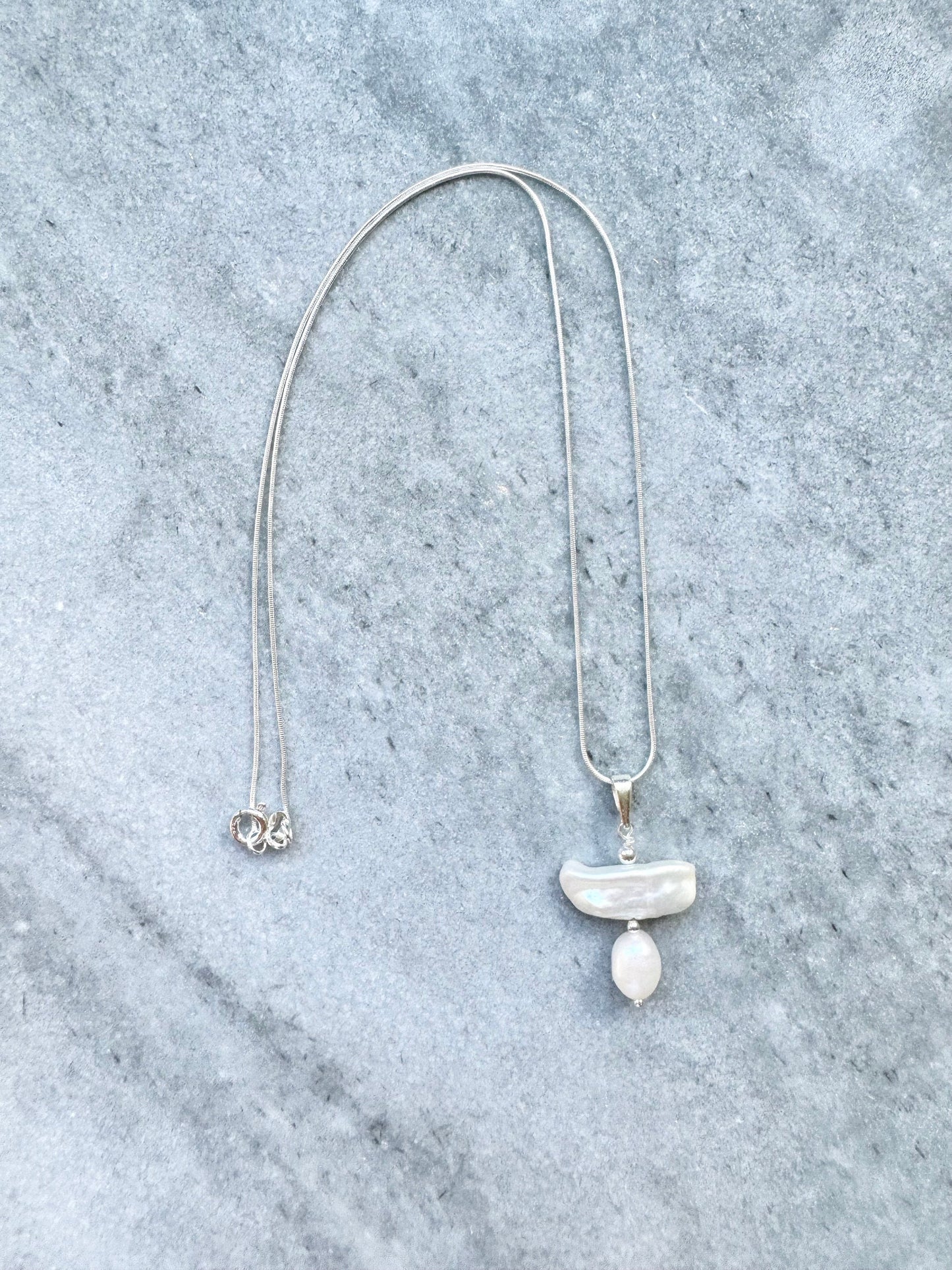 Biwa Pearl Silver Pendant Necklace