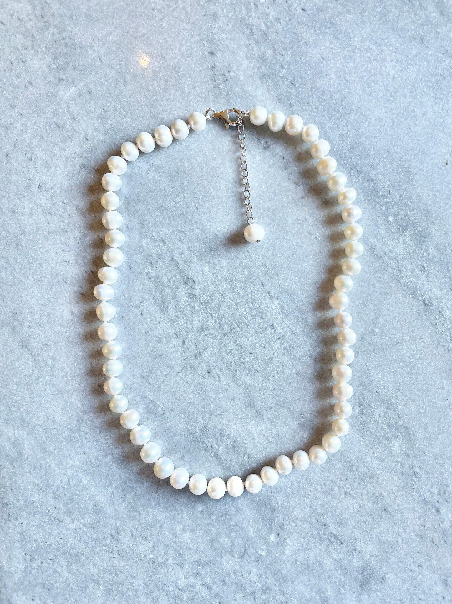 Freshwater Pearl Hand Knotted Silver Necklace