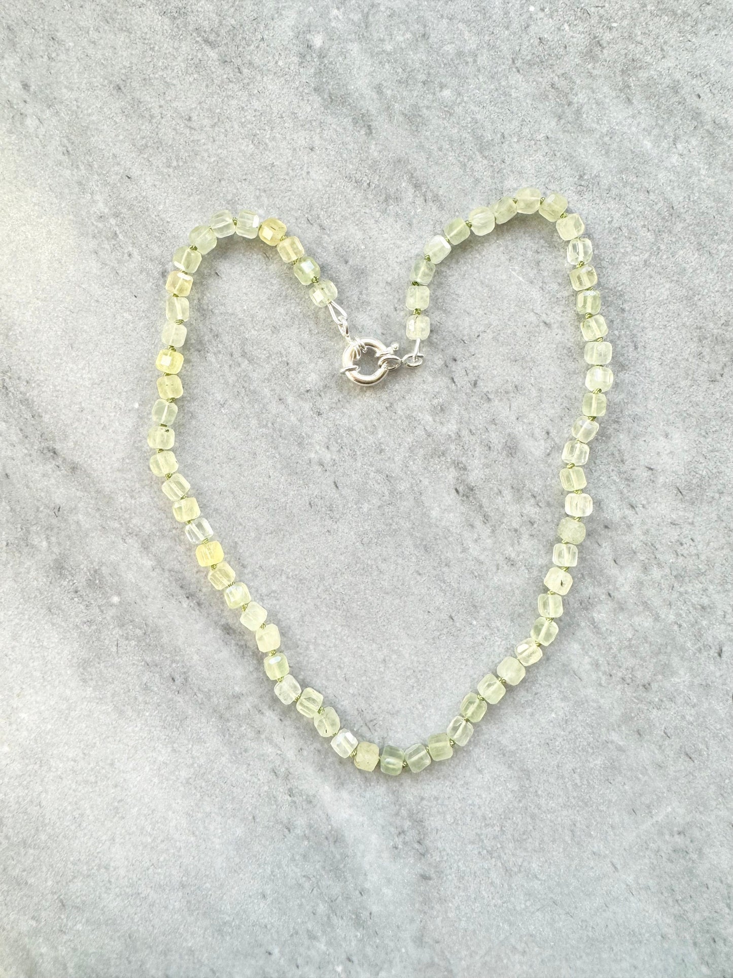 Green Harmony Prehnite Knotted Silver Necklace