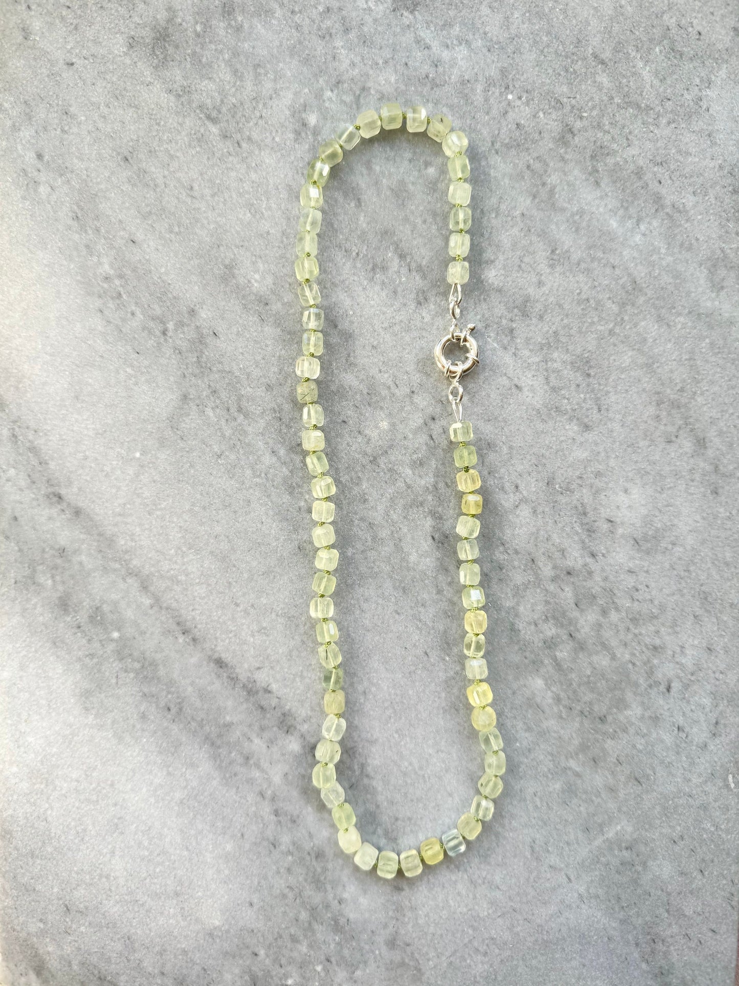 Green Harmony Prehnite Knotted Silver Necklace