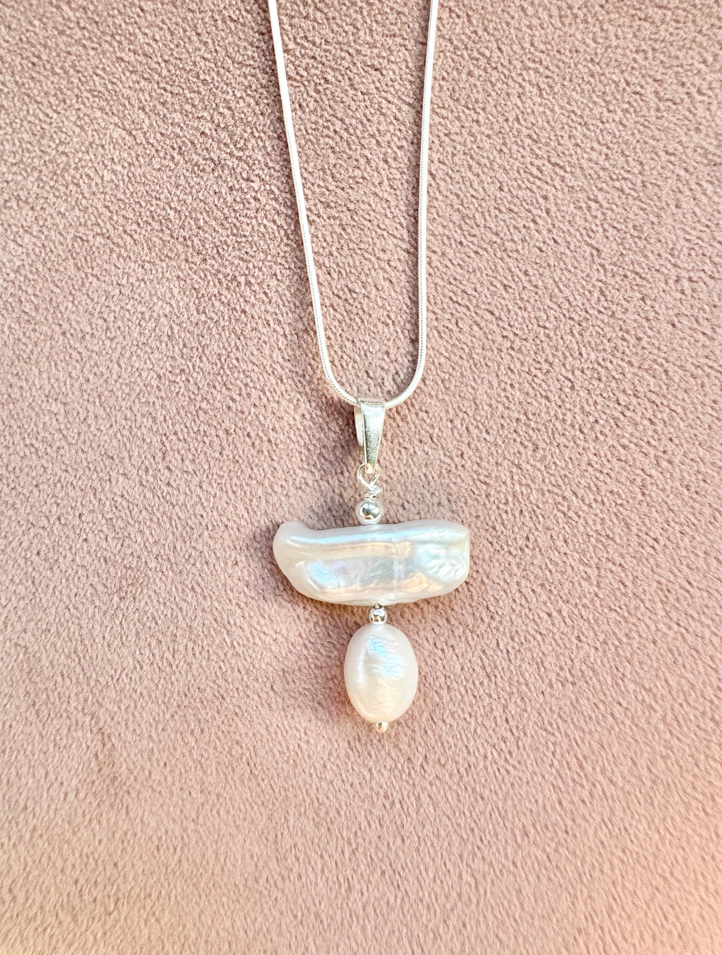 Biwa Pearl Silver Pendant Necklace