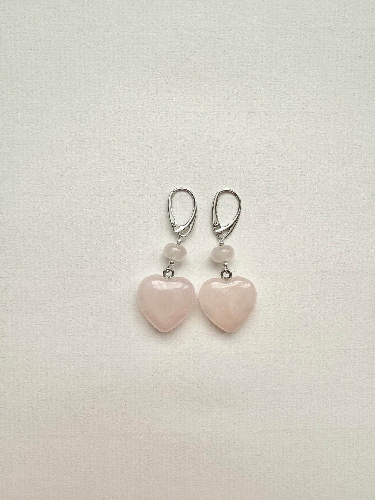 Love Rose Quartz Heart Silver Earrings