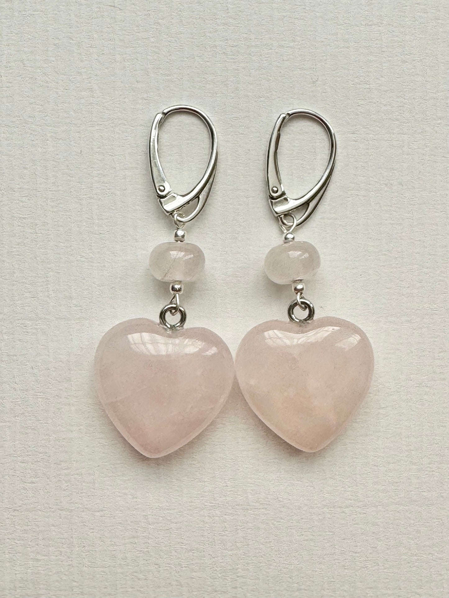 Love Rose Quartz Heart Silver Earrings