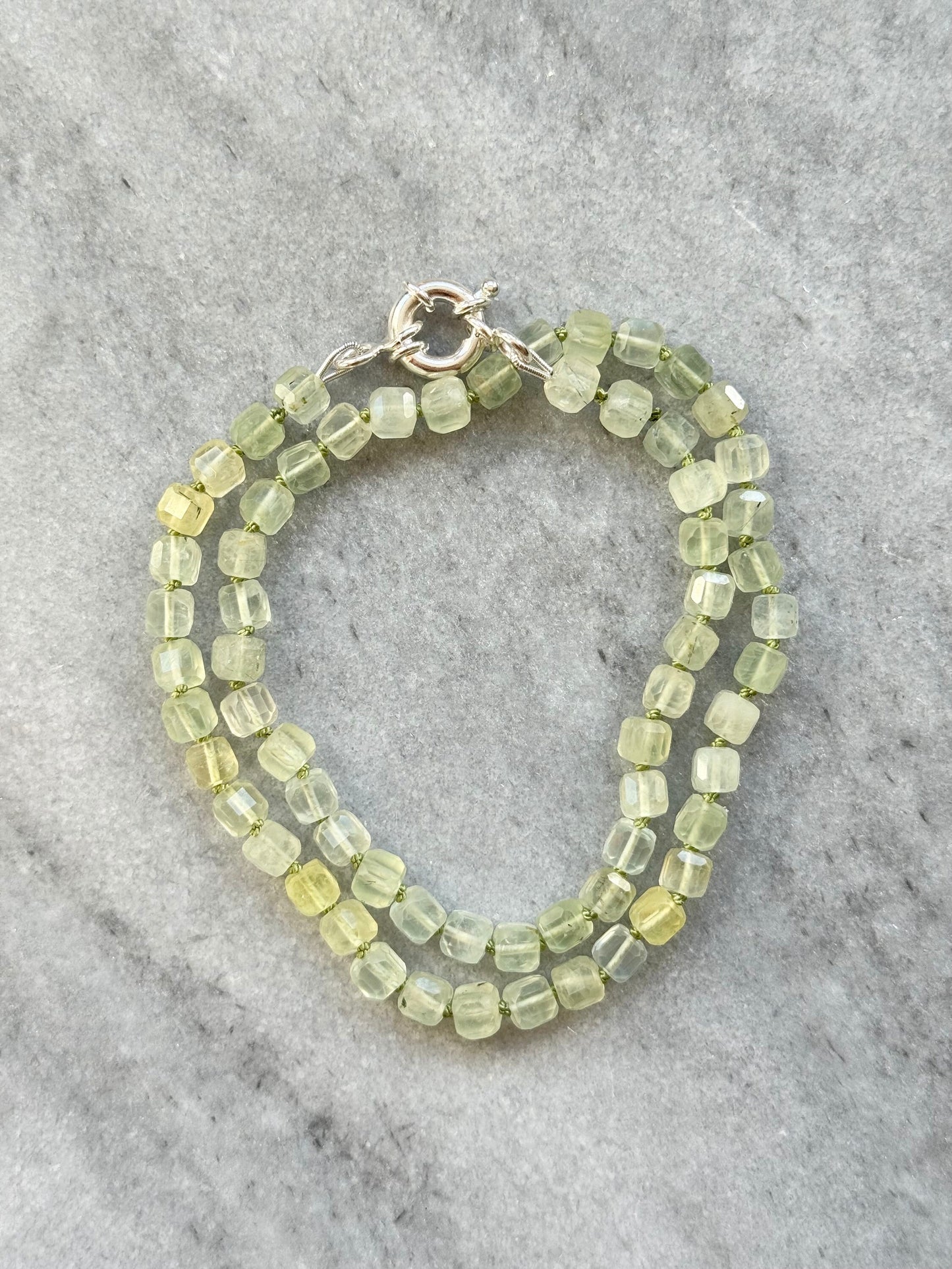 Green Harmony Prehnite Knotted Silver Necklace