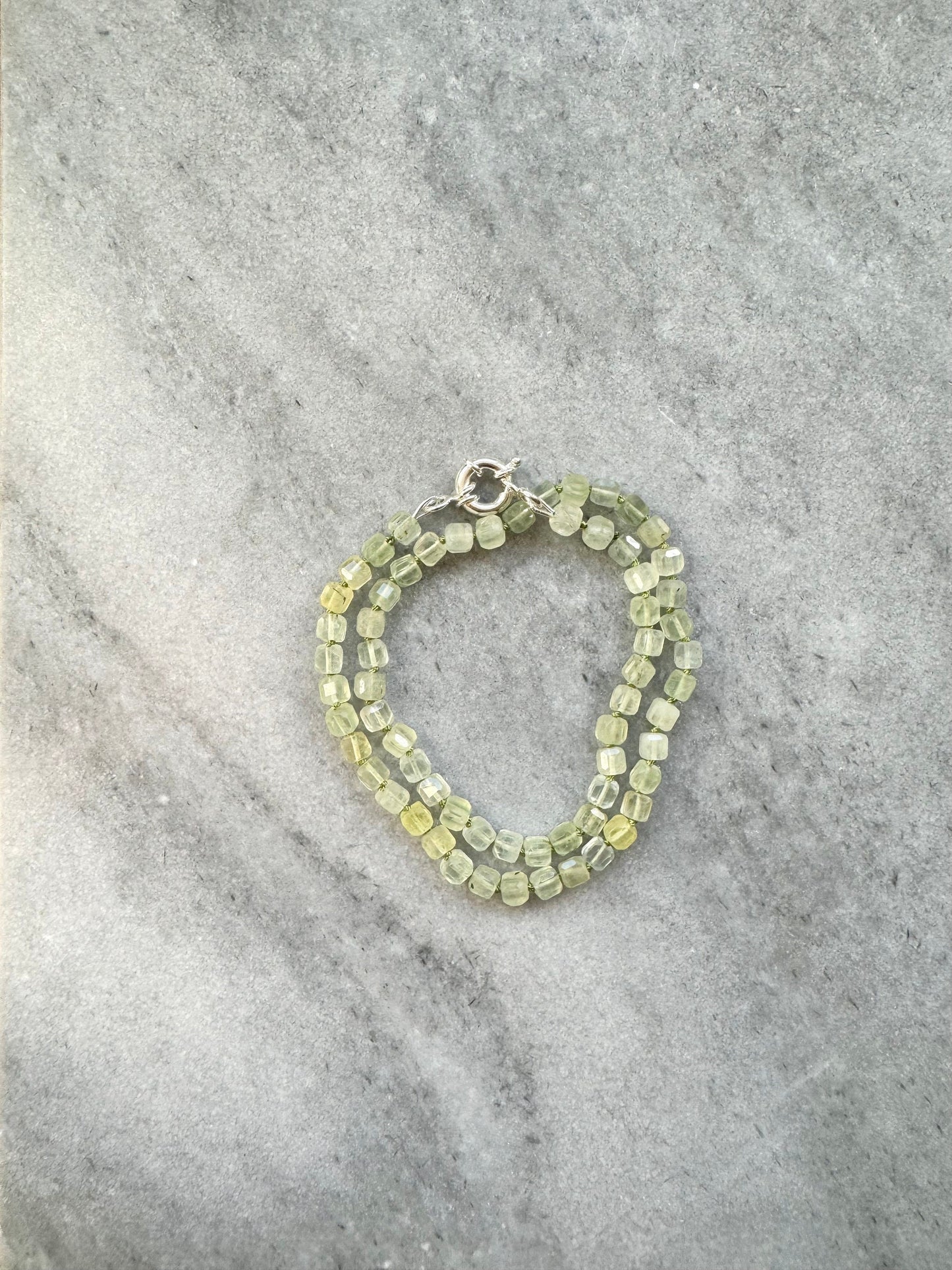 Green Harmony Prehnite Knotted Silver Necklace