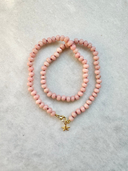 Hand Knotted Pink Opal Necklace / Gold Vermeil