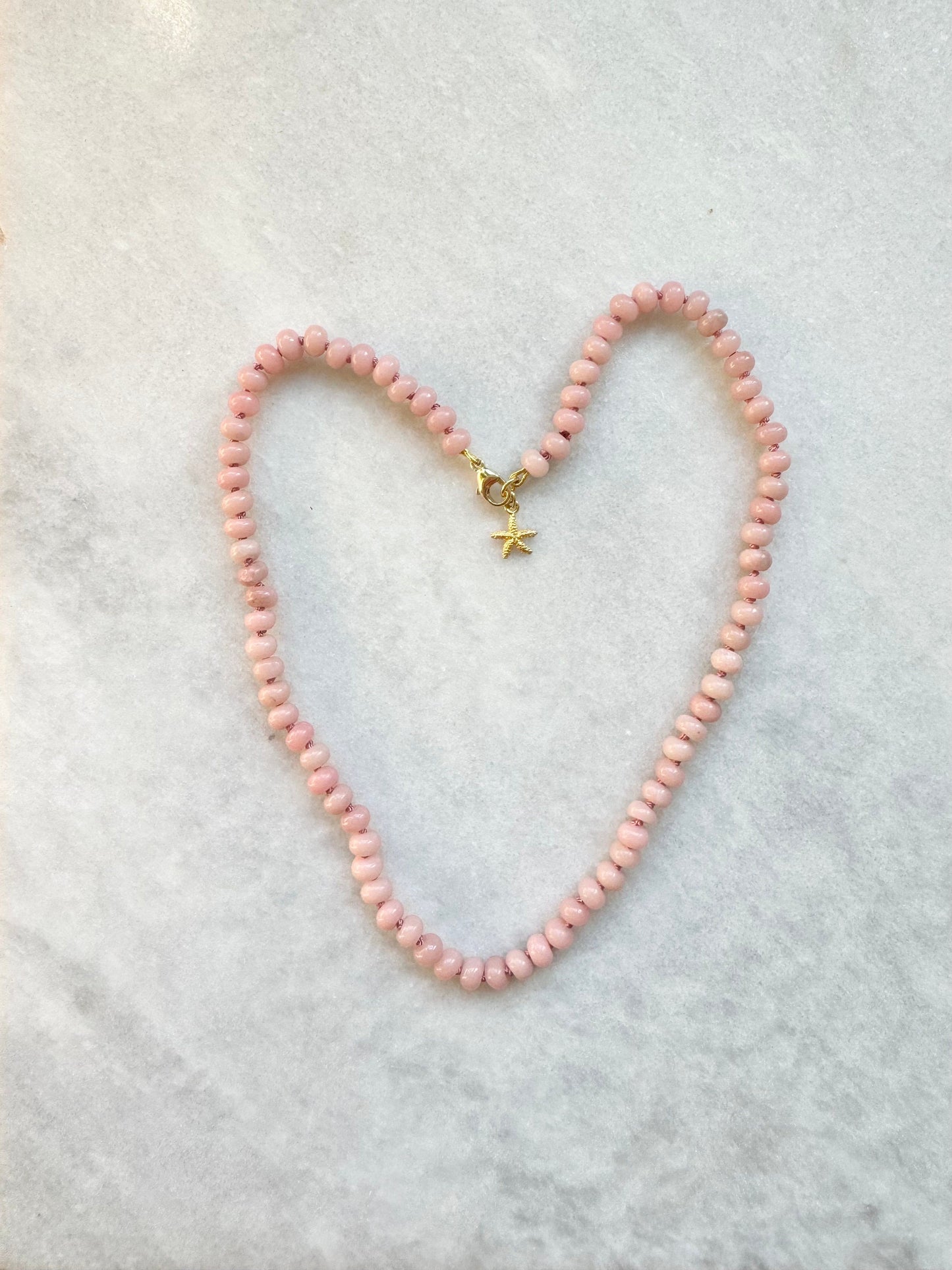 Hand Knotted Pink Opal Necklace / Gold Vermeil