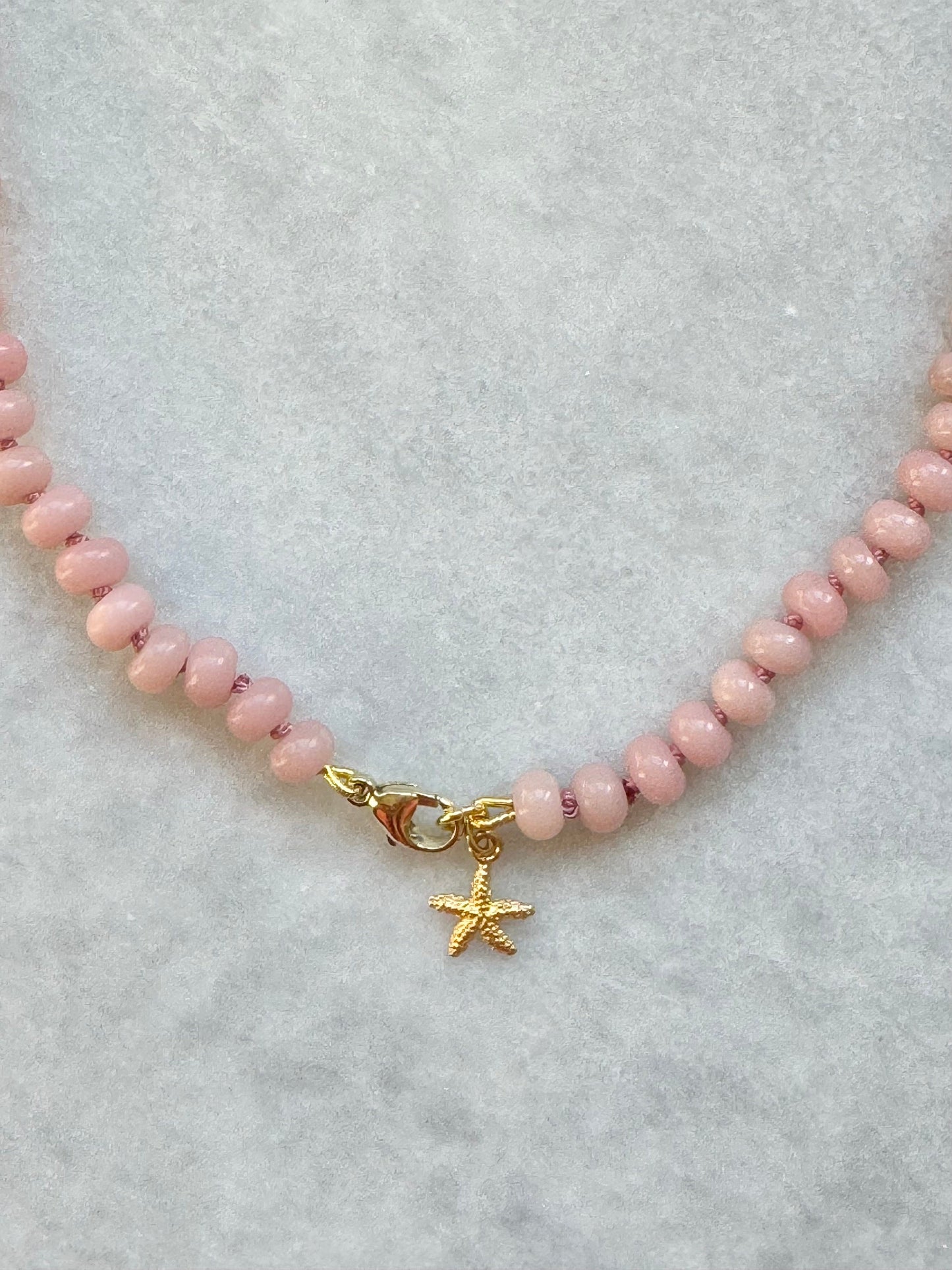 Hand Knotted Pink Opal Necklace / Gold Vermeil