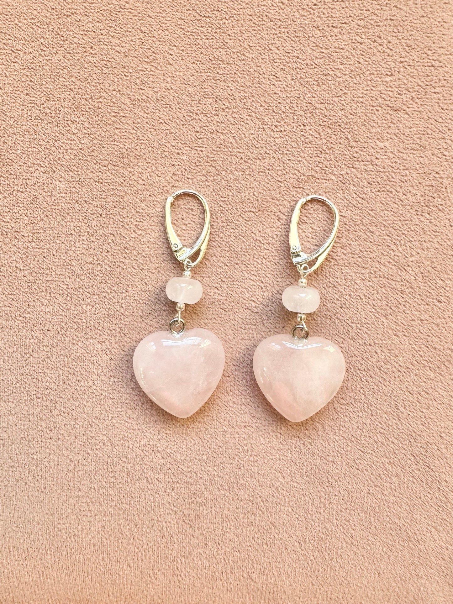 Love Rose Quartz Heart Silver Earrings