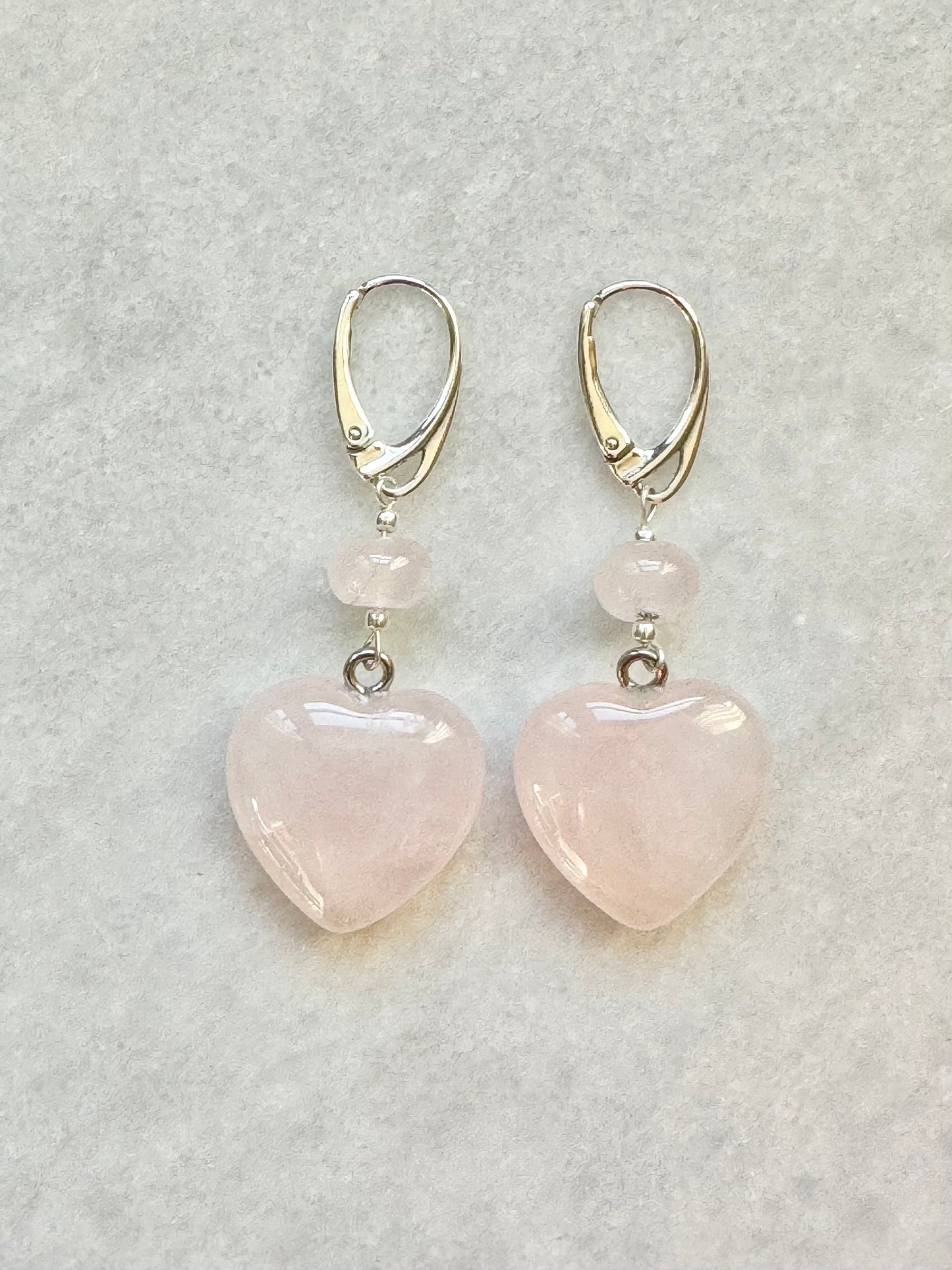 Love Rose Quartz Heart Silver Earrings