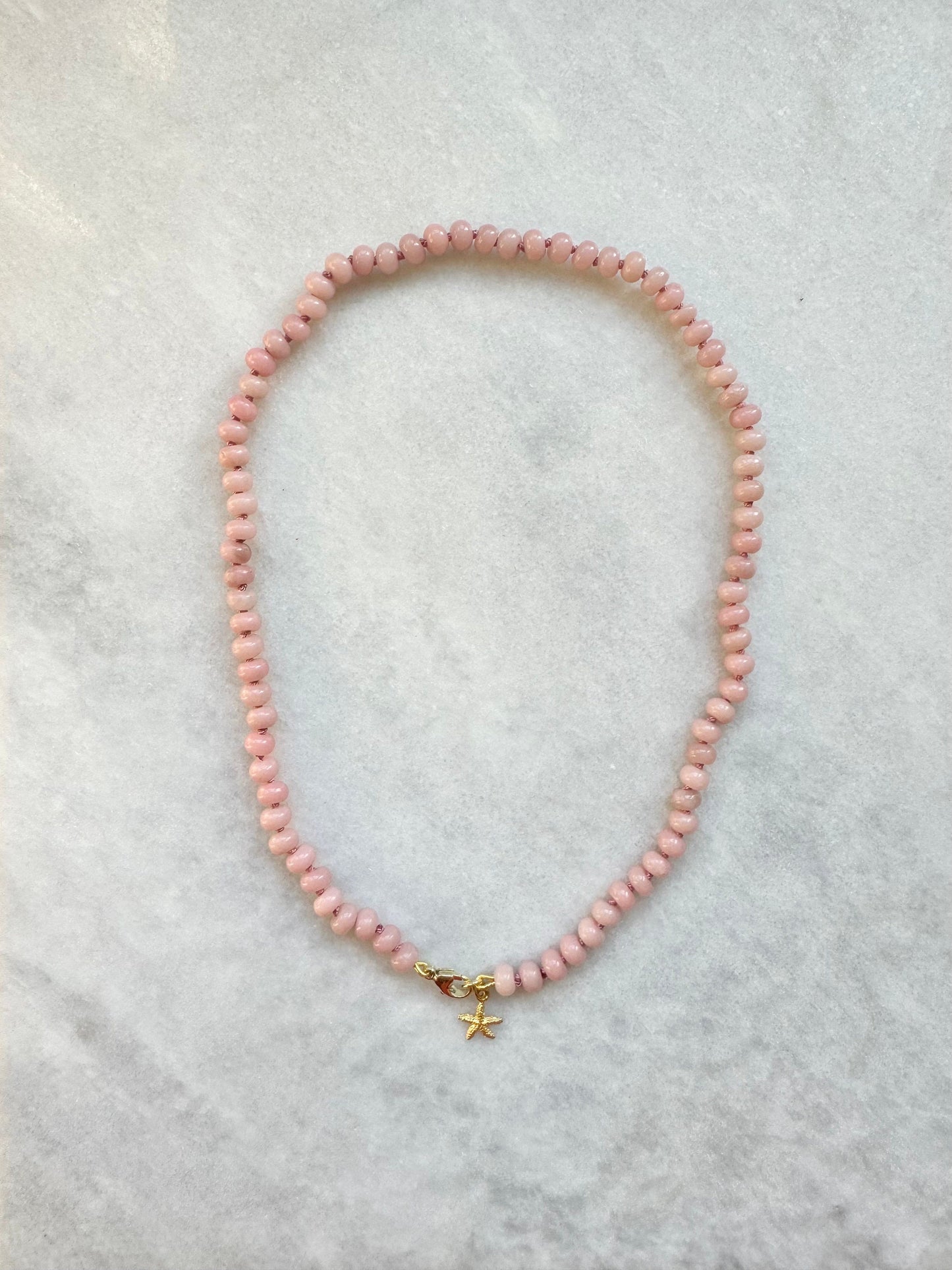 Hand Knotted Pink Opal Necklace / Gold Vermeil