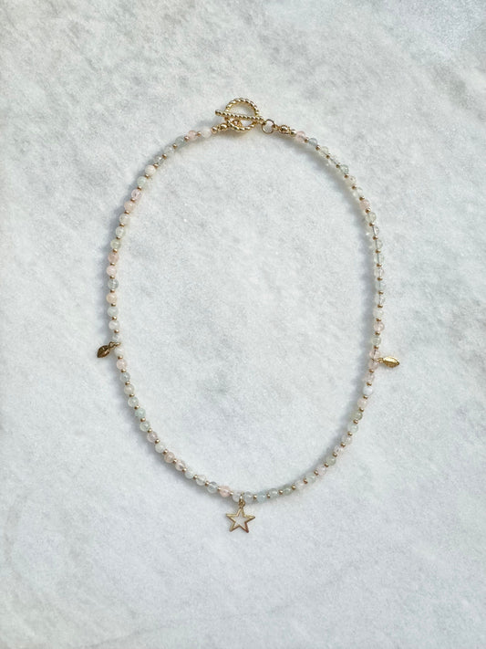 Dainty Morganite & Aquamarine Necklace / Star Charm