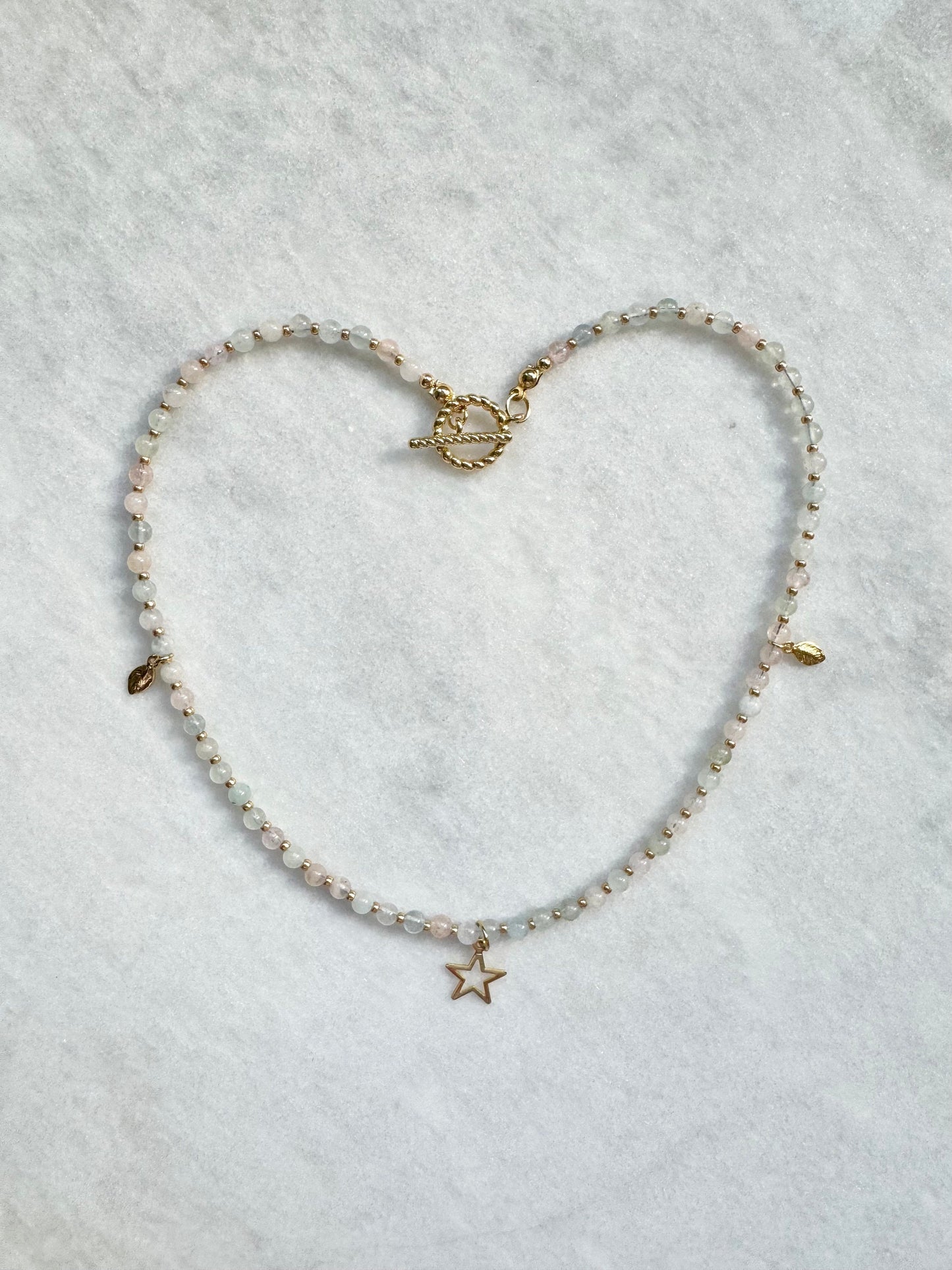 Dainty Morganite & Aquamarine Necklace / Star Charm