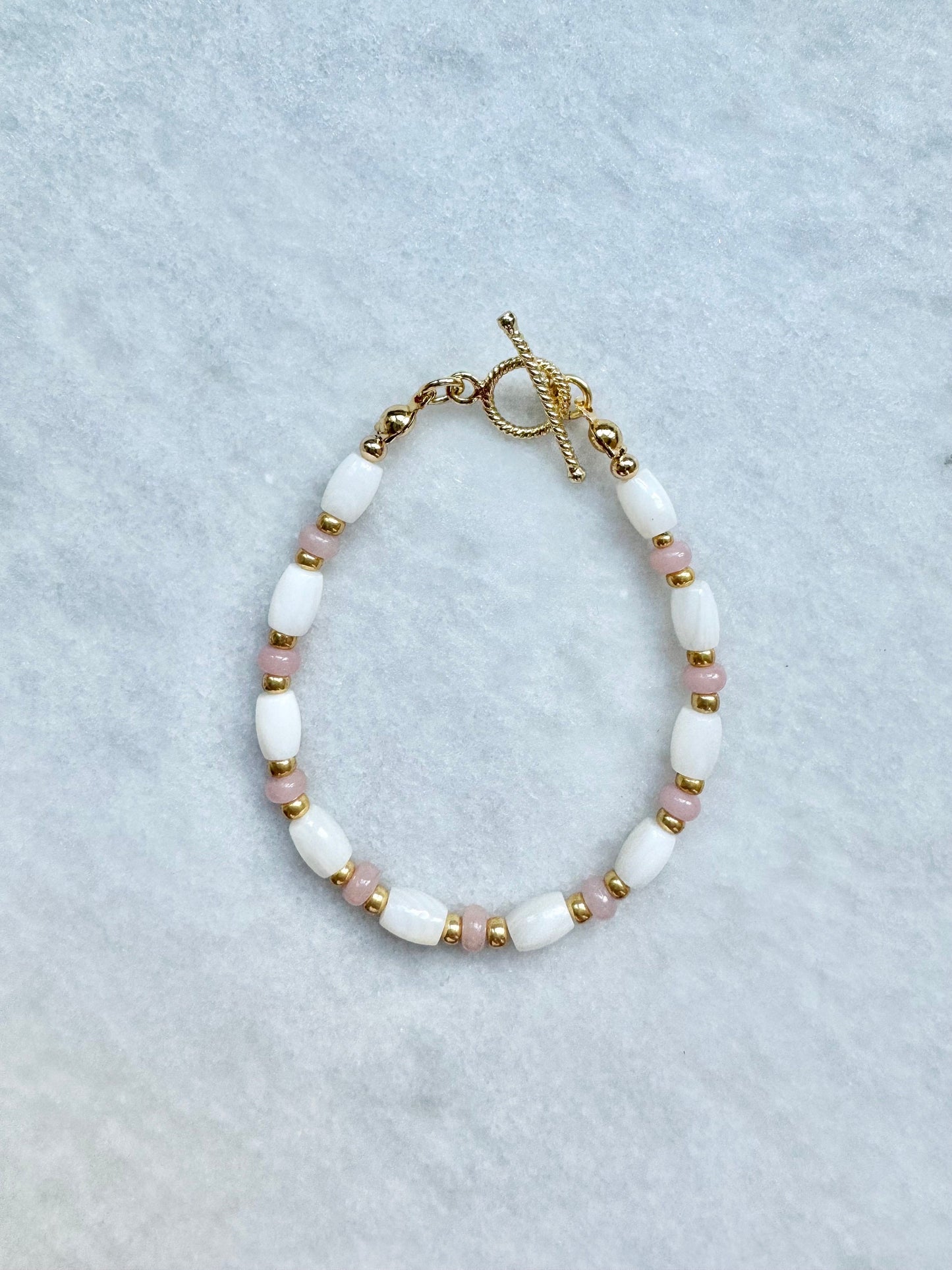 Pink Opal & Shell Beaded Bracelet