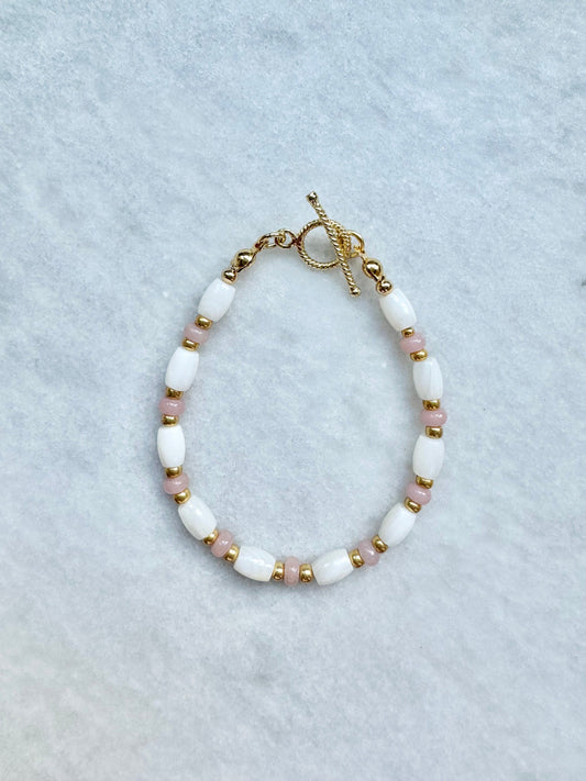 Pink Opal & Shell Beaded Bracelet