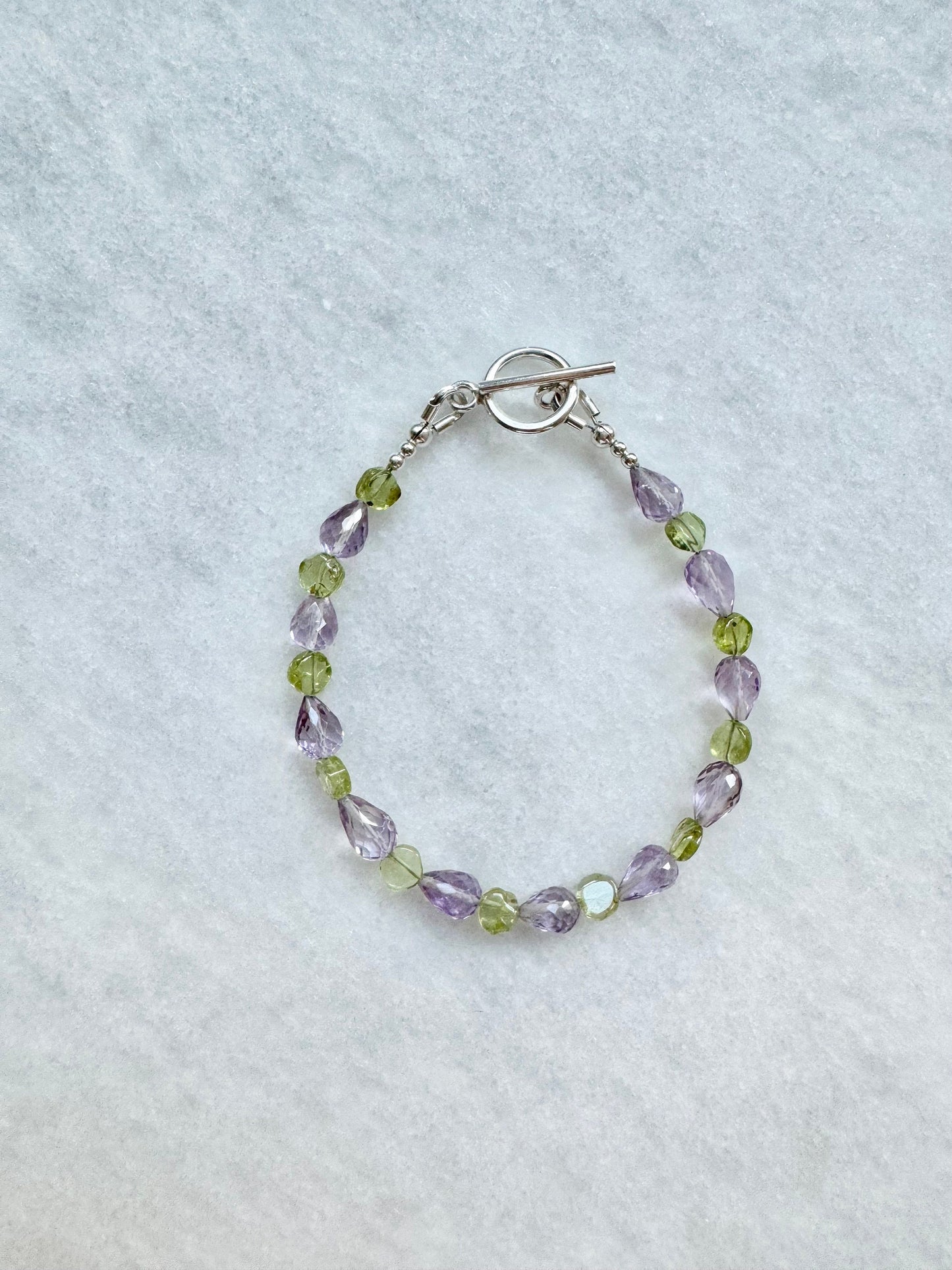 Morning Dew Pink Amethyst & Peridot Silver Bracelet