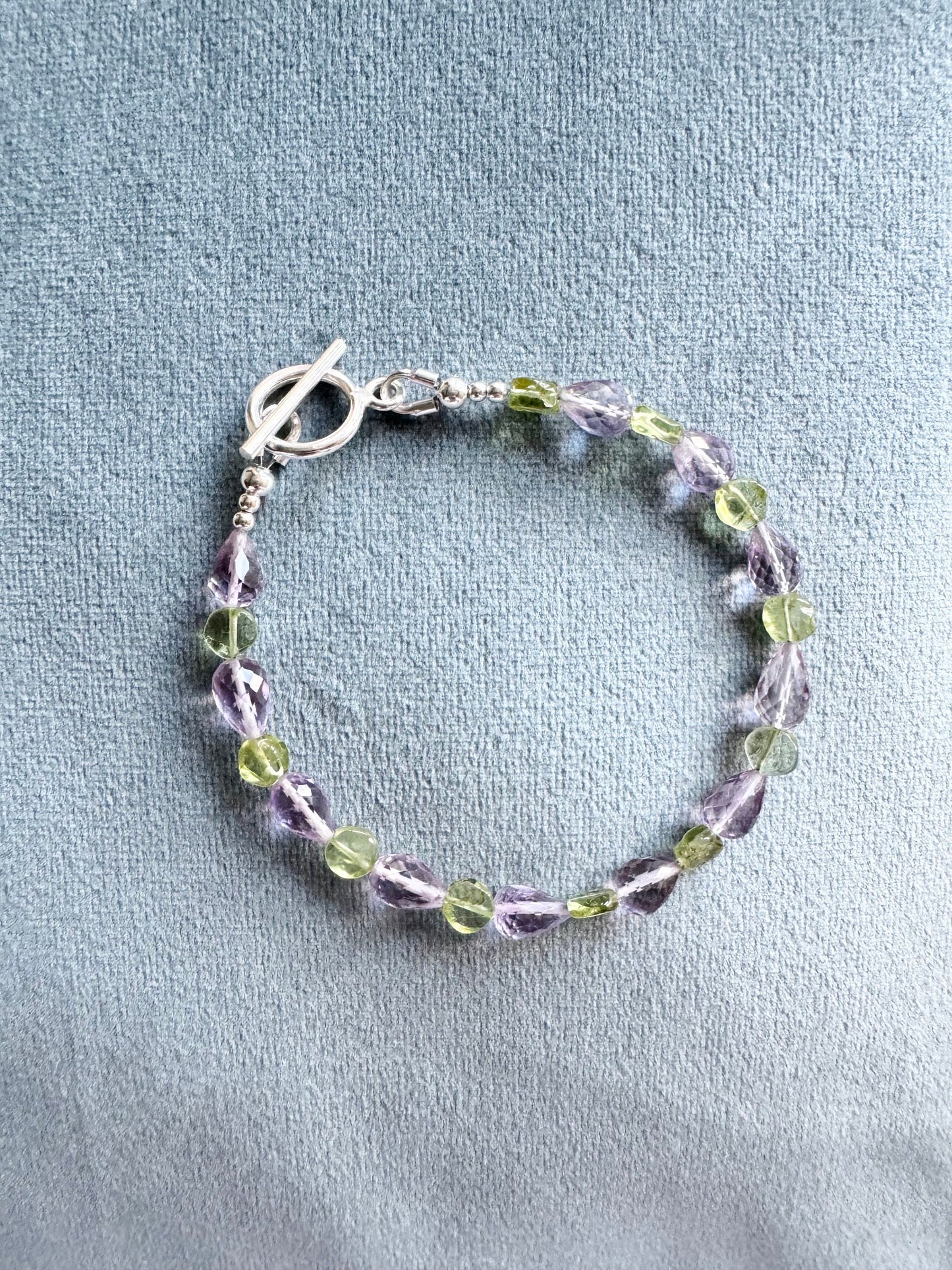 Morning Dew Pink Amethyst & Peridot Silver Bracelet