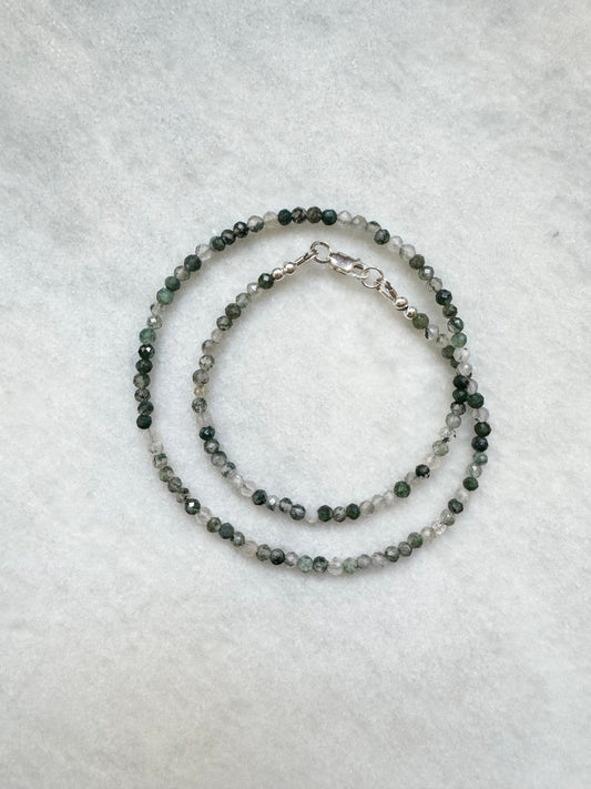 Dainty Moss Agate Silver Necklace