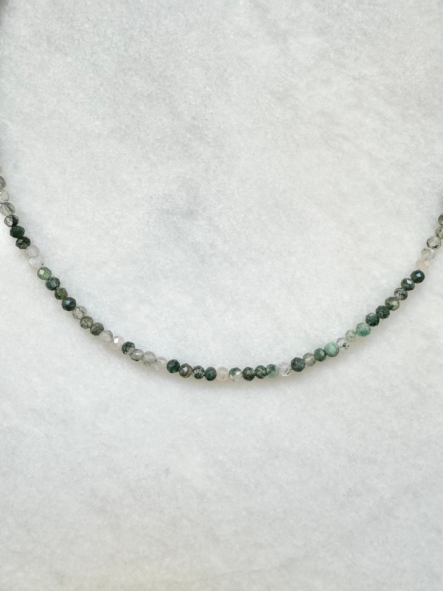 Dainty Moss Agate Silver Necklace