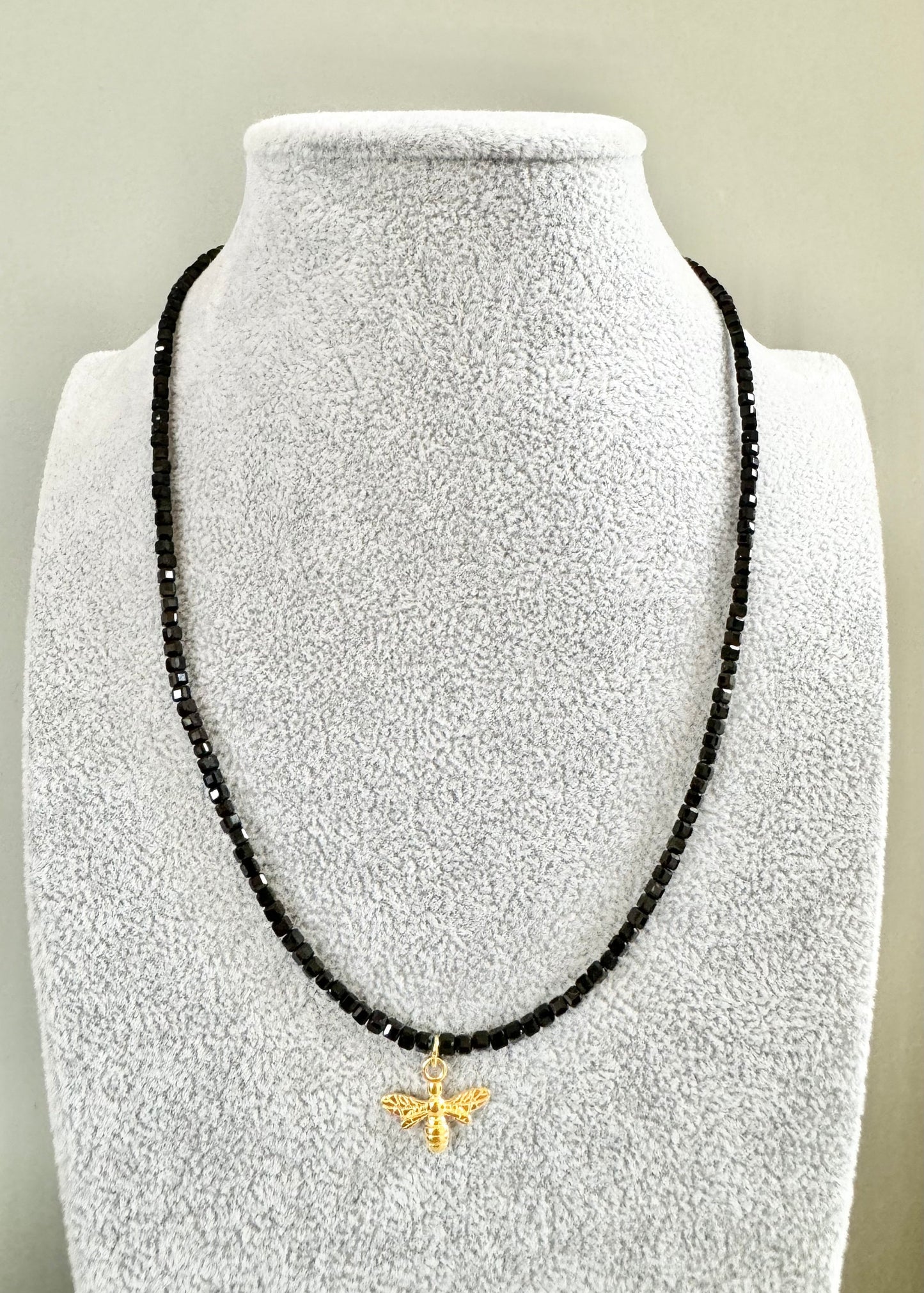 Black Tourmaline Gold Vermeil Charm Necklace