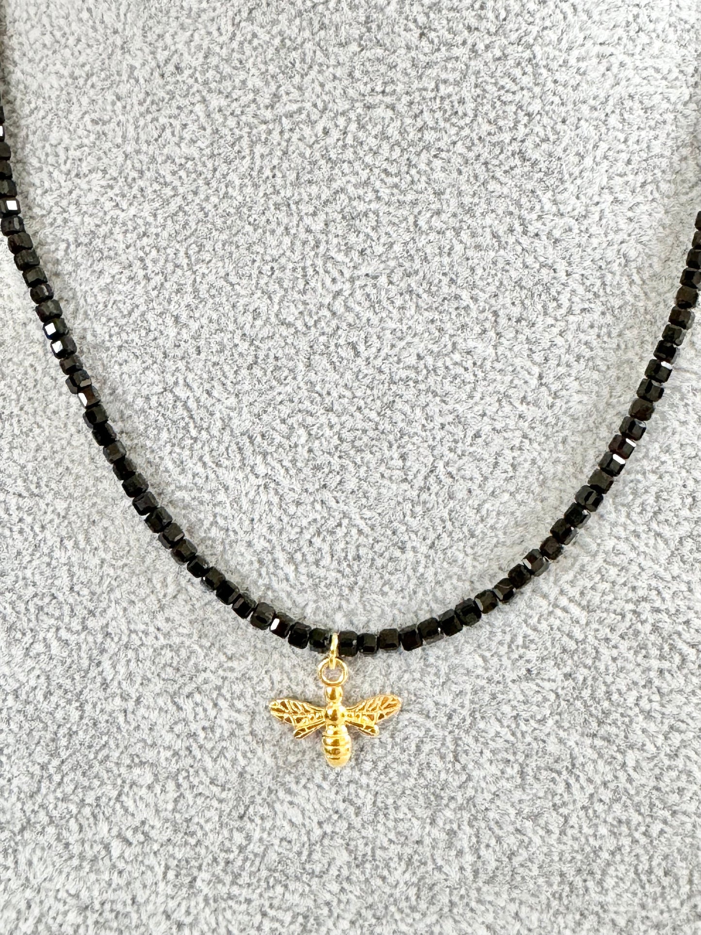 Black Tourmaline Gold Vermeil Charm Necklace
