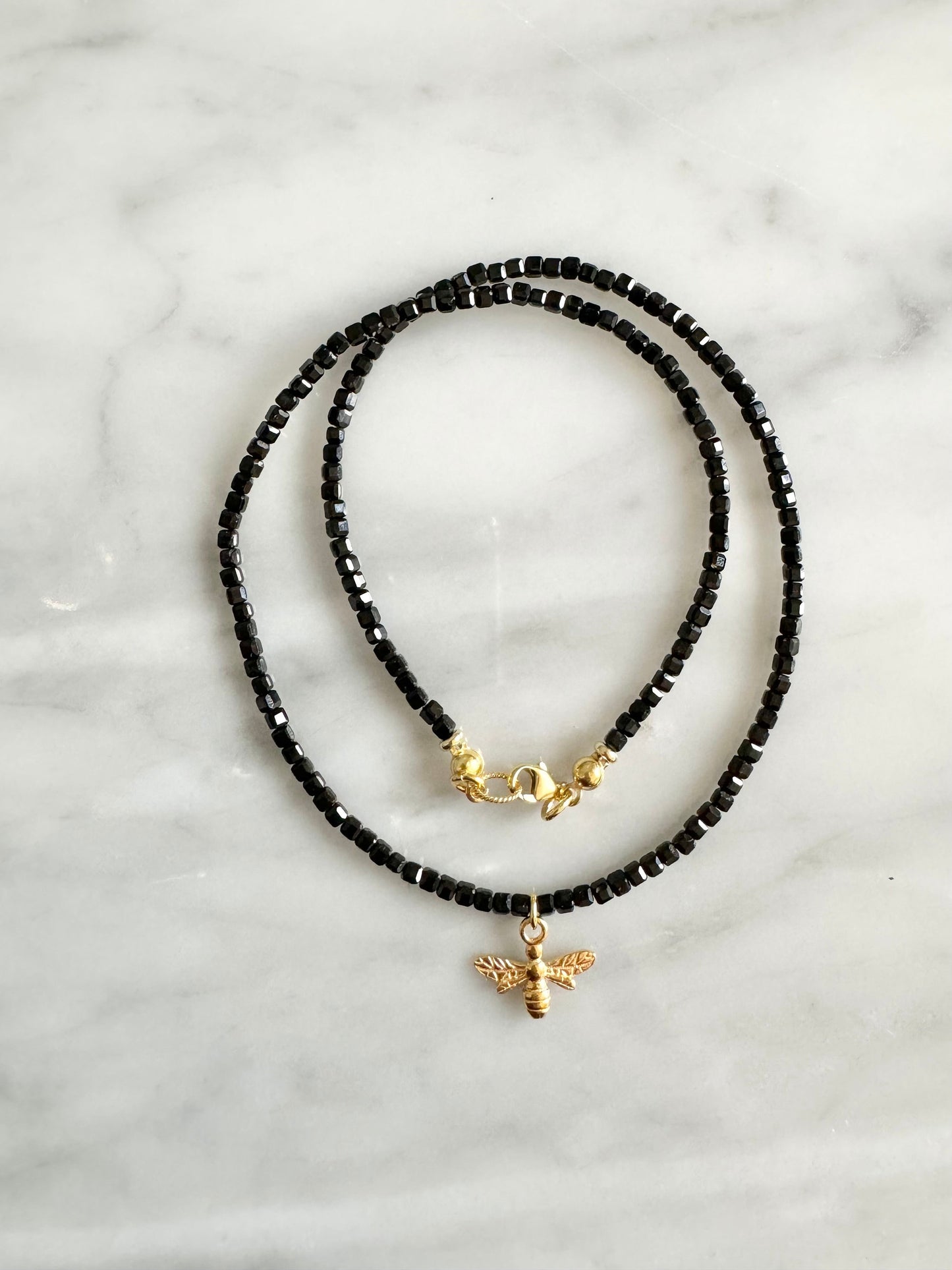 Black Tourmaline Gold Vermeil Charm Necklace