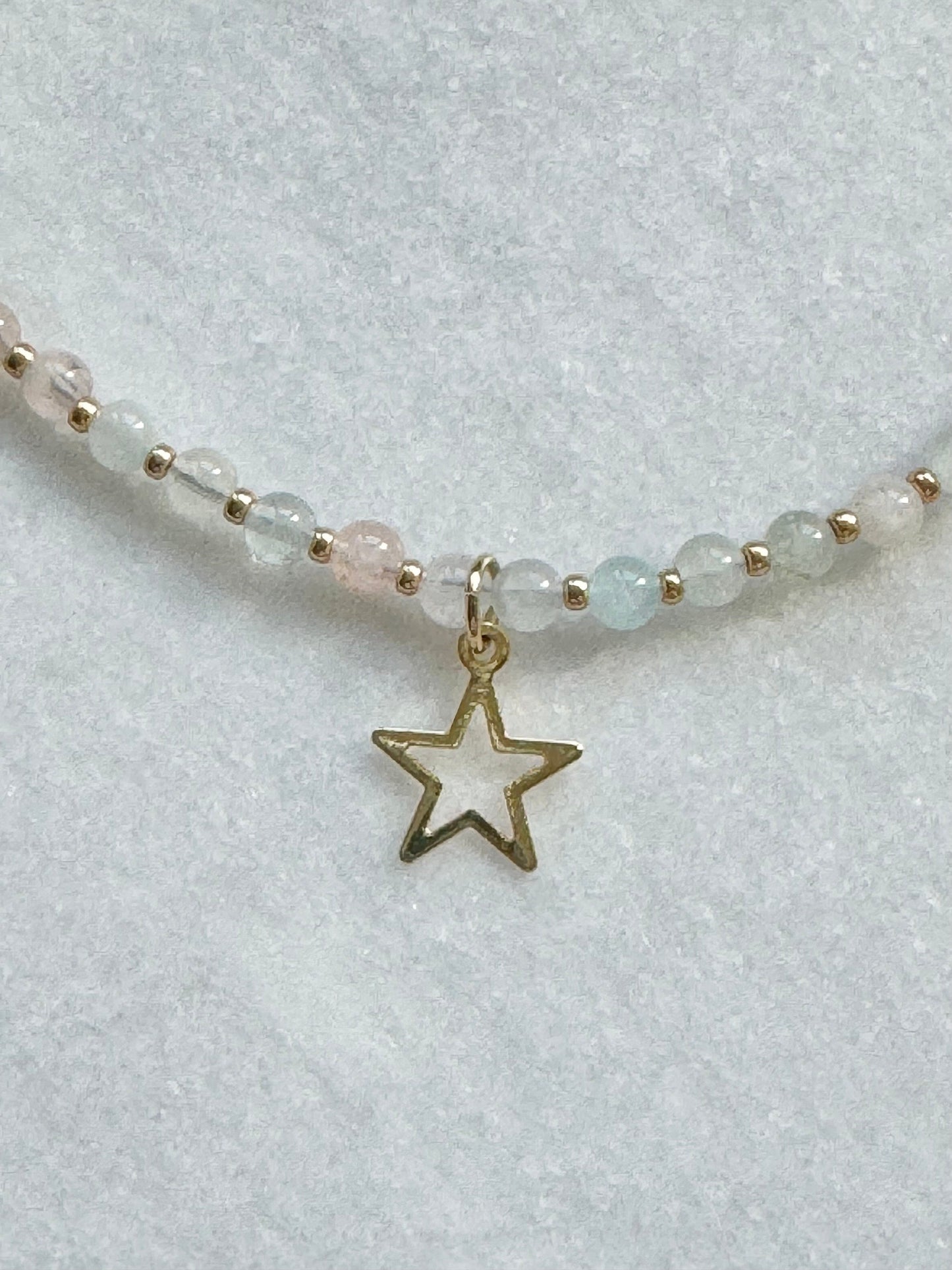 Dainty Morganite & Aquamarine Necklace / Star Charm