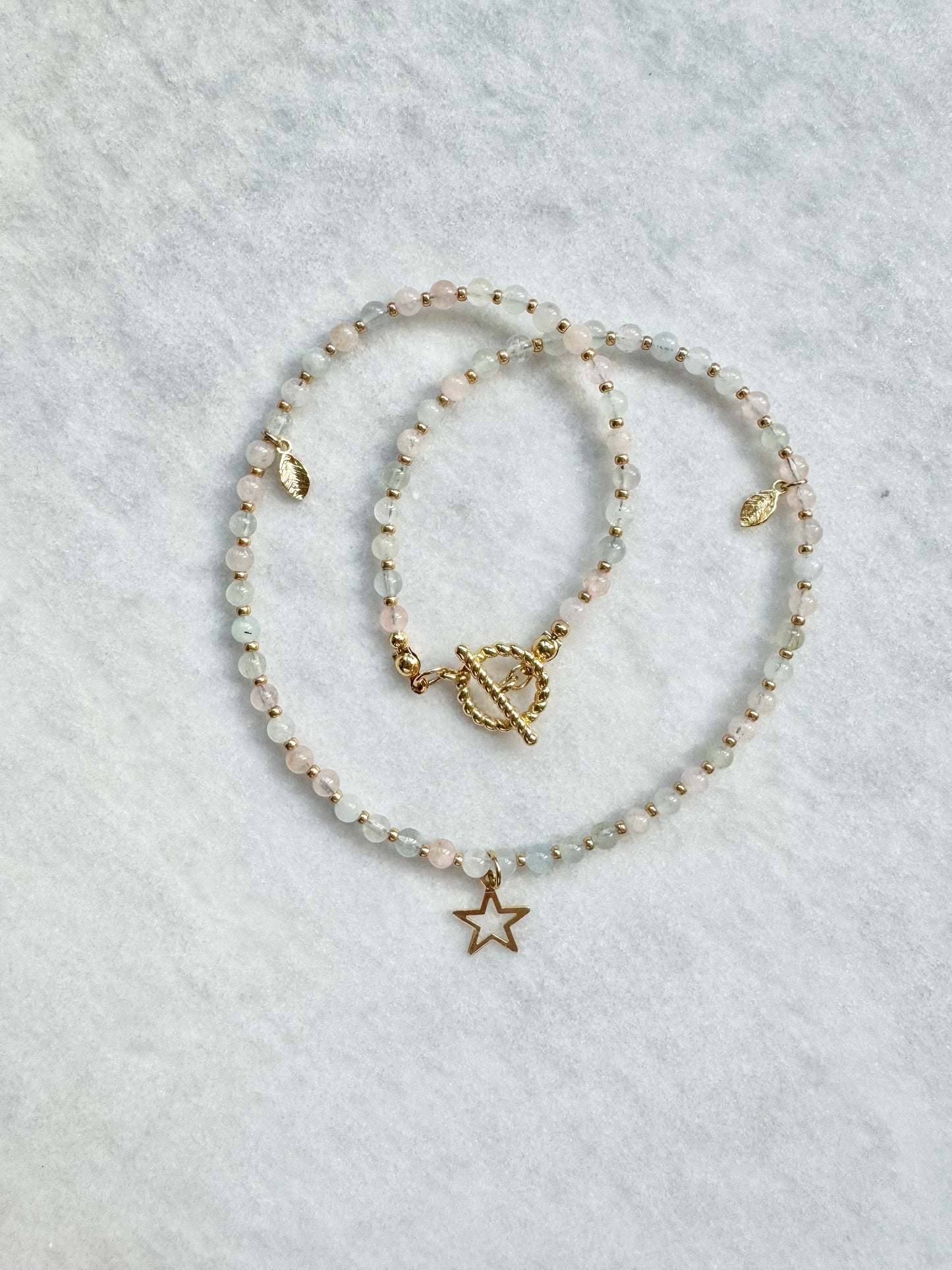 Dainty Morganite & Aquamarine Necklace / Star Charm