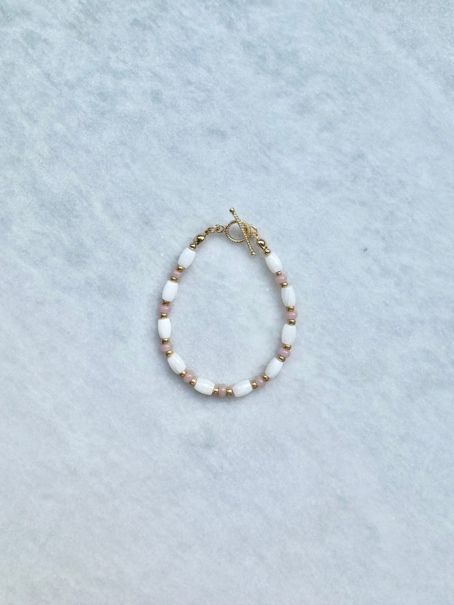 Pink Opal & Shell Beaded Bracelet