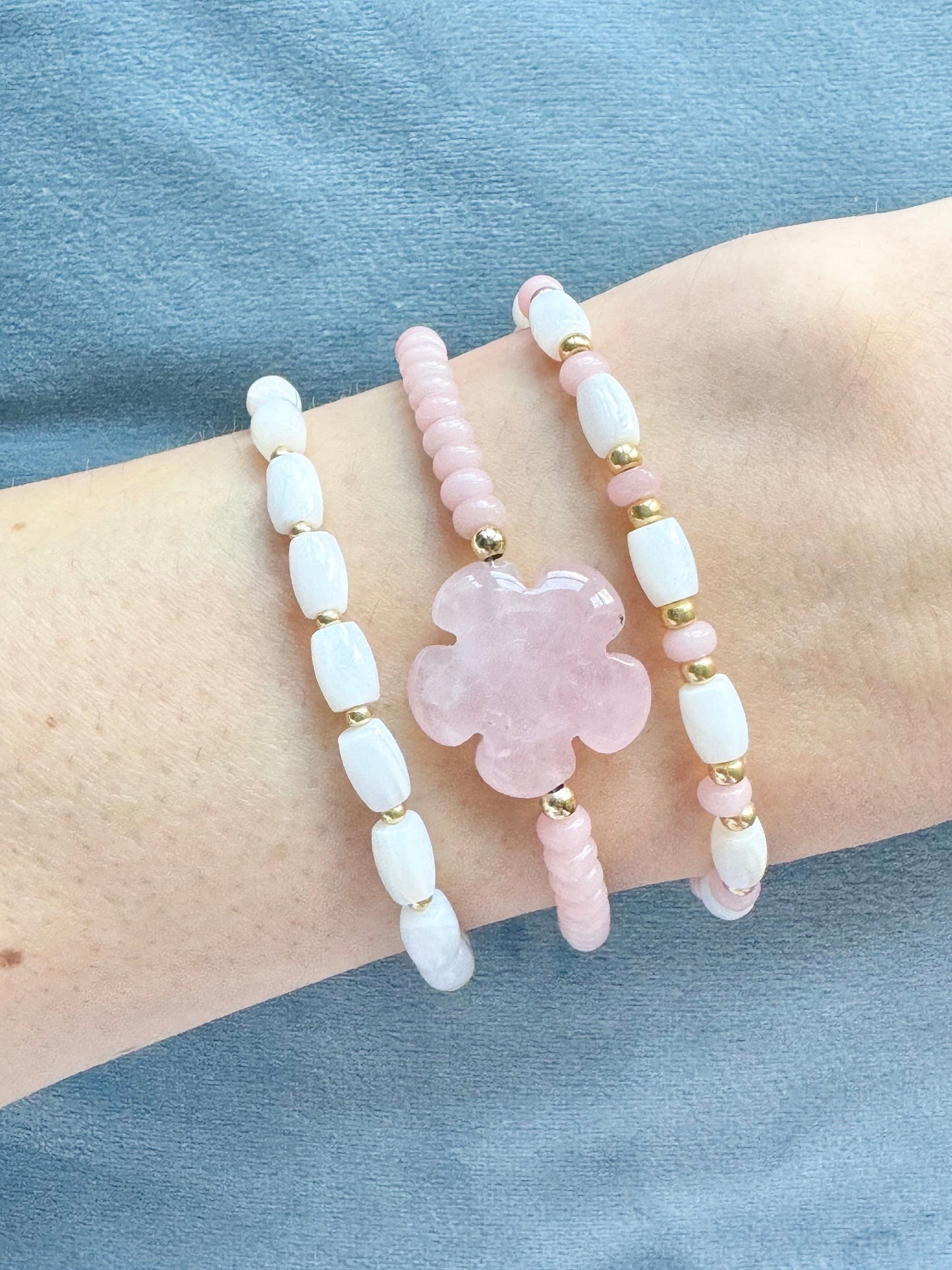 Pink Opal & Shell Beaded Bracelet