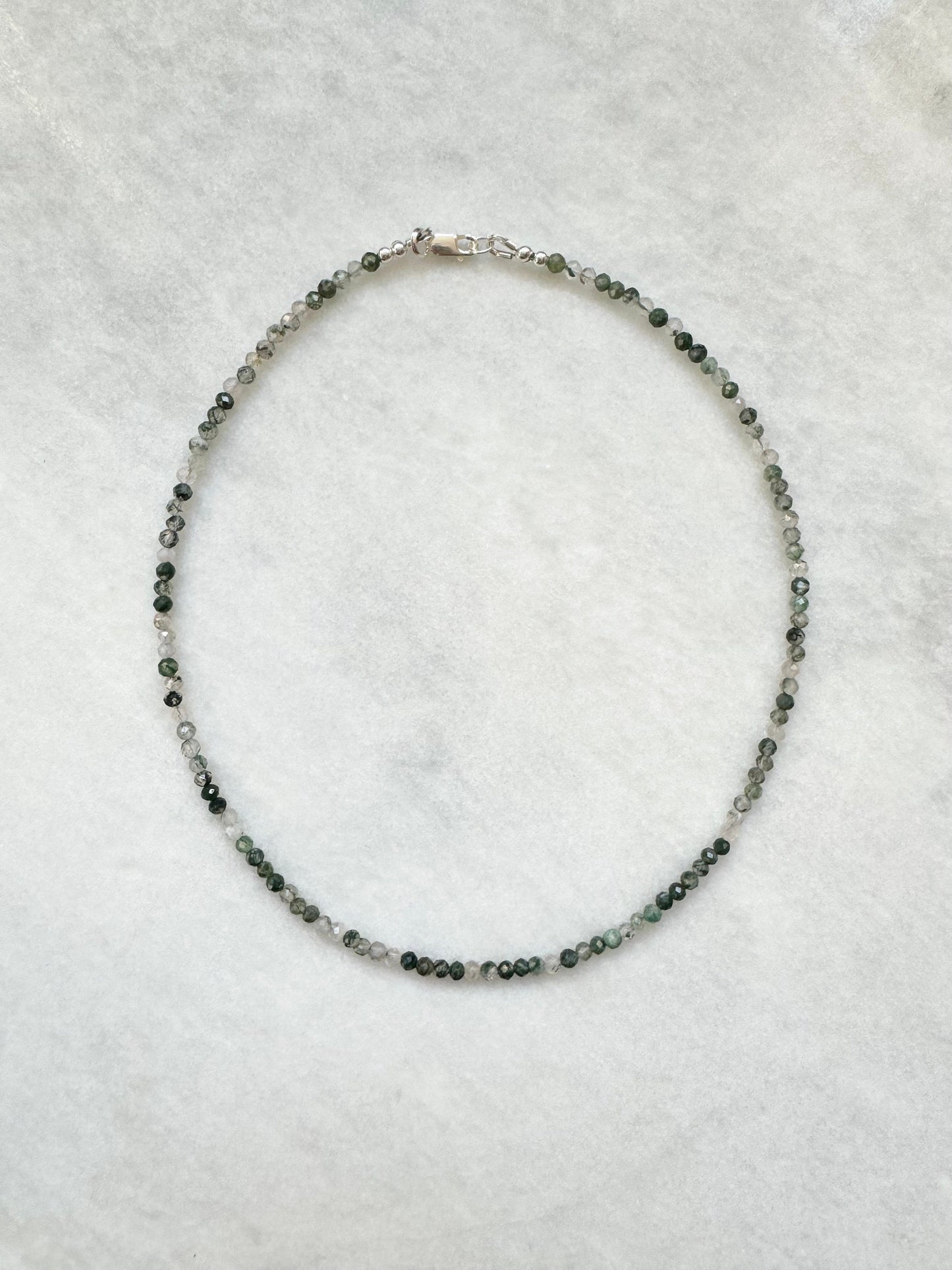 Dainty Moss Agate Silver Necklace