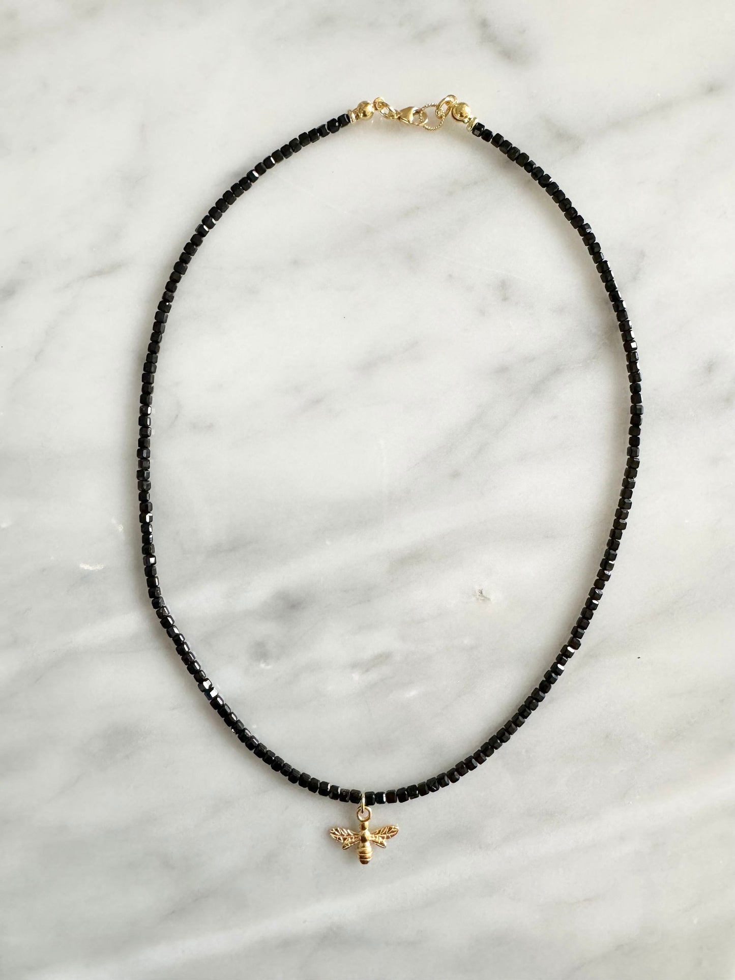 Black Tourmaline Gold Vermeil Charm Necklace