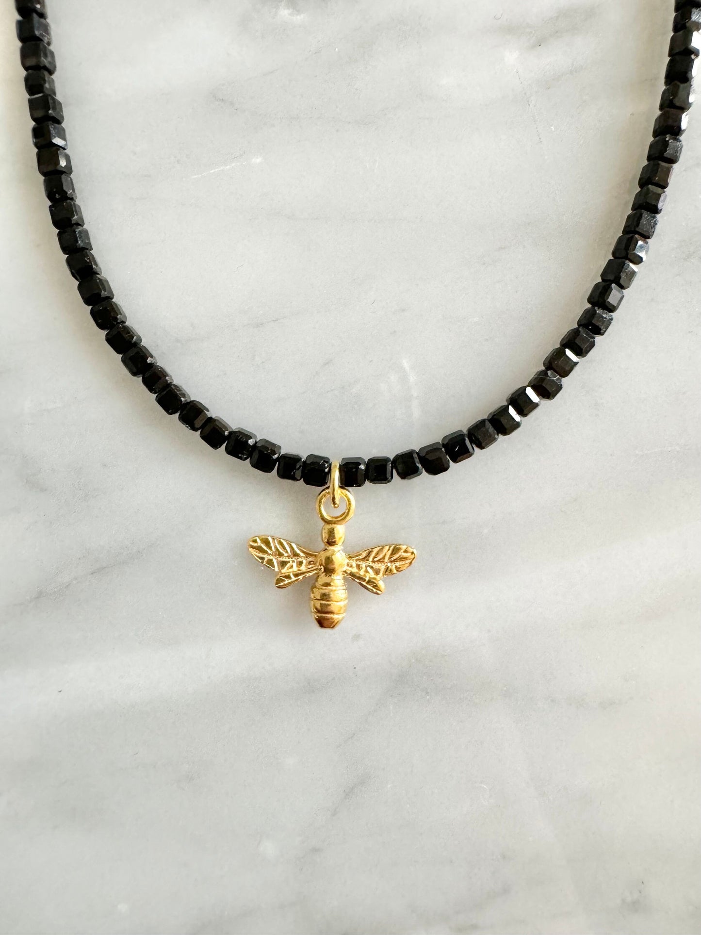 Black Tourmaline Gold Vermeil Charm Necklace