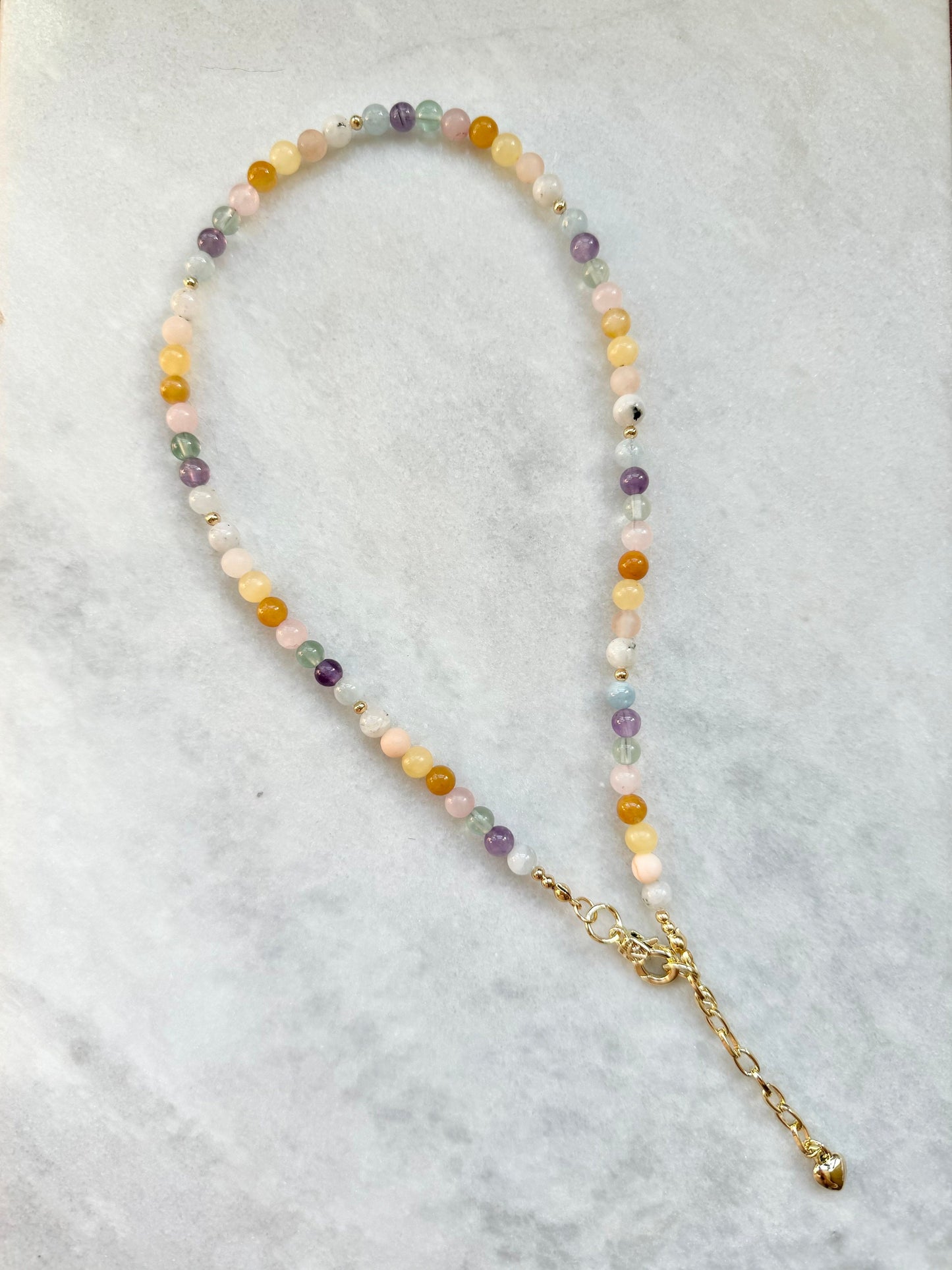 Multi Gemstone Summer Beaded Necklace / Gold Plated