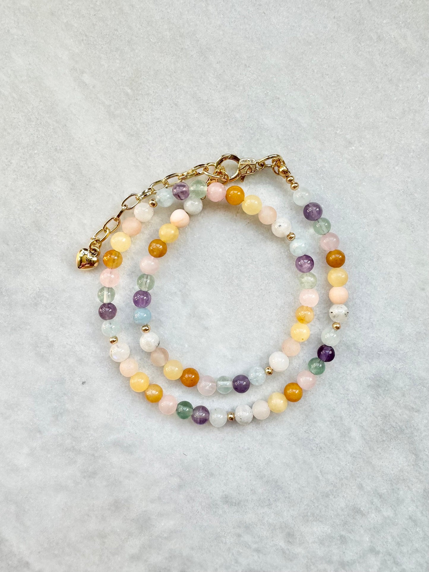 Multi Gemstone Summer Beaded Necklace / Gold Plated