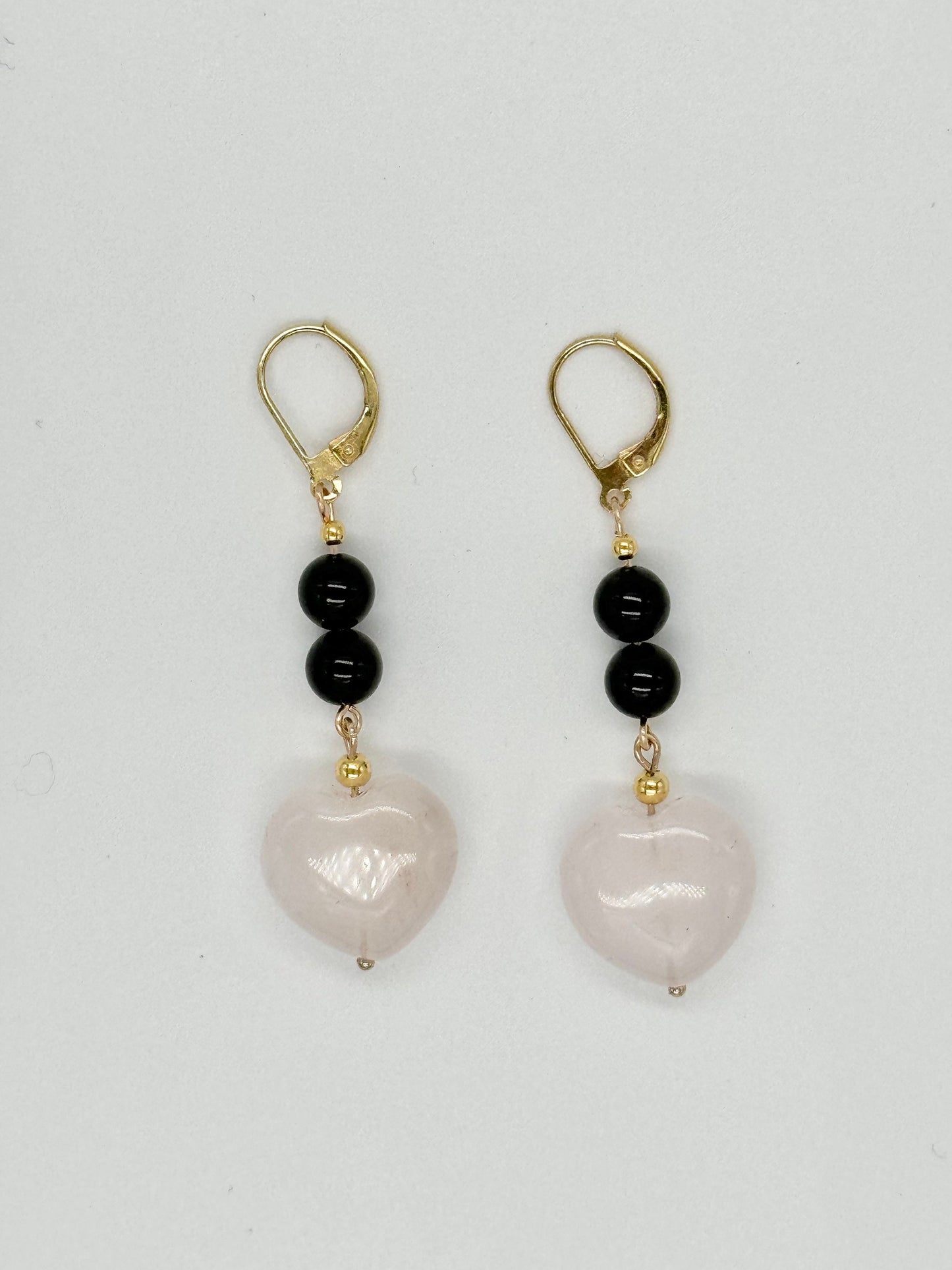 Gold Vermeil Black Tourmaline & Rose Quartz Heart Earrings