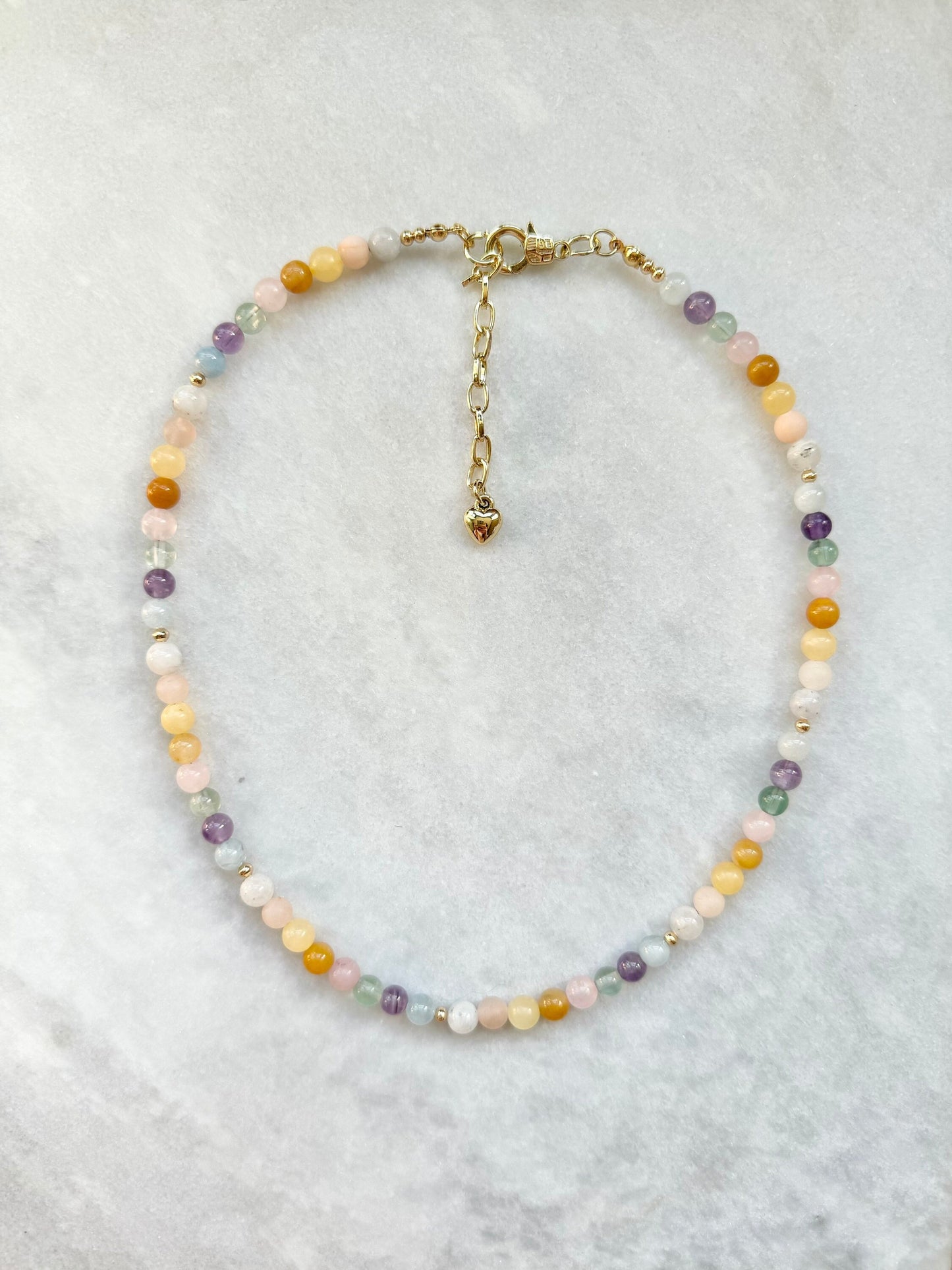 Multi Gemstone Summer Beaded Necklace / Gold Plated