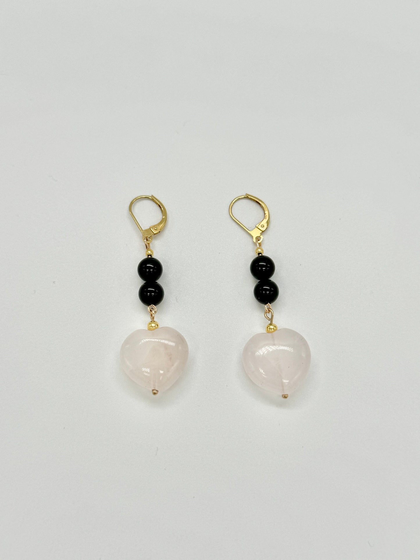 Gold Vermeil Black Tourmaline & Rose Quartz Heart Earrings