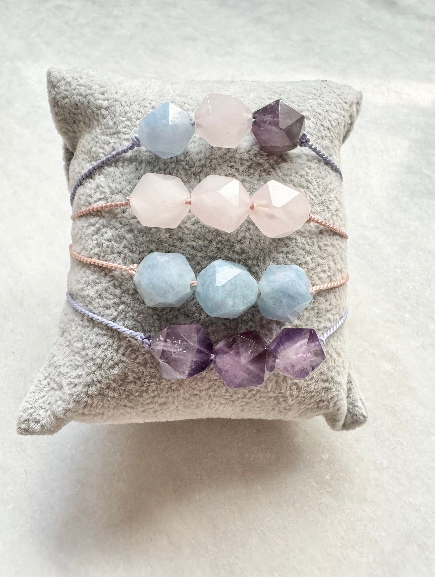 Gemstone Silk Thread Bracelet / Amethyst / Aquamarine / Rose quartz