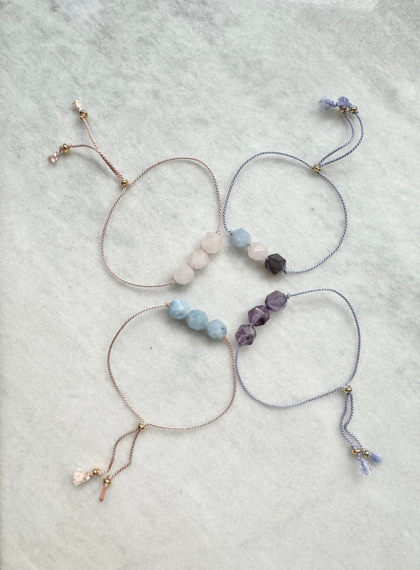 Gemstone Silk Thread Bracelet / Amethyst / Aquamarine / Rose quartz