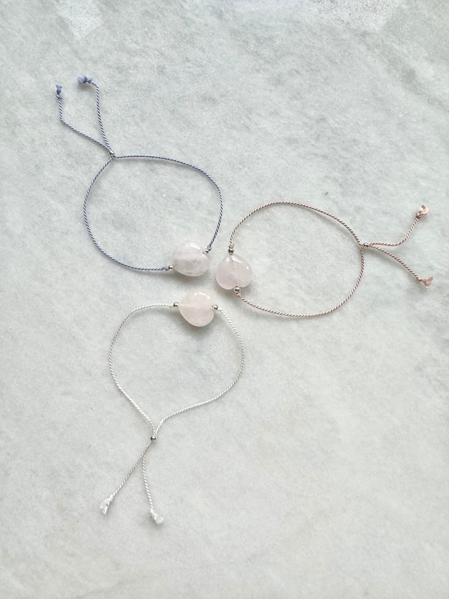 Rose Quartz Heart Silk Thread Bracelet