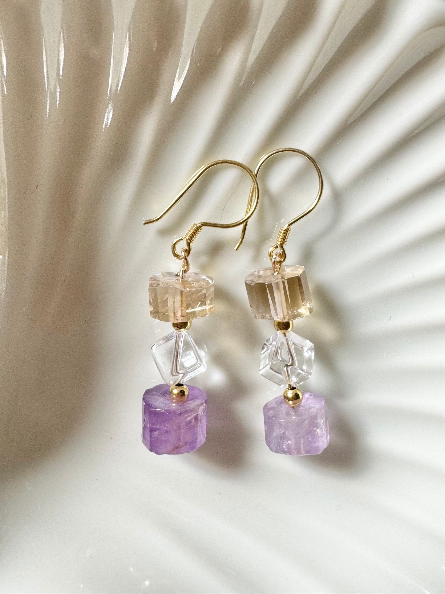 Gold Vermeil Ametrine & Rock Crystal Drop Earrings