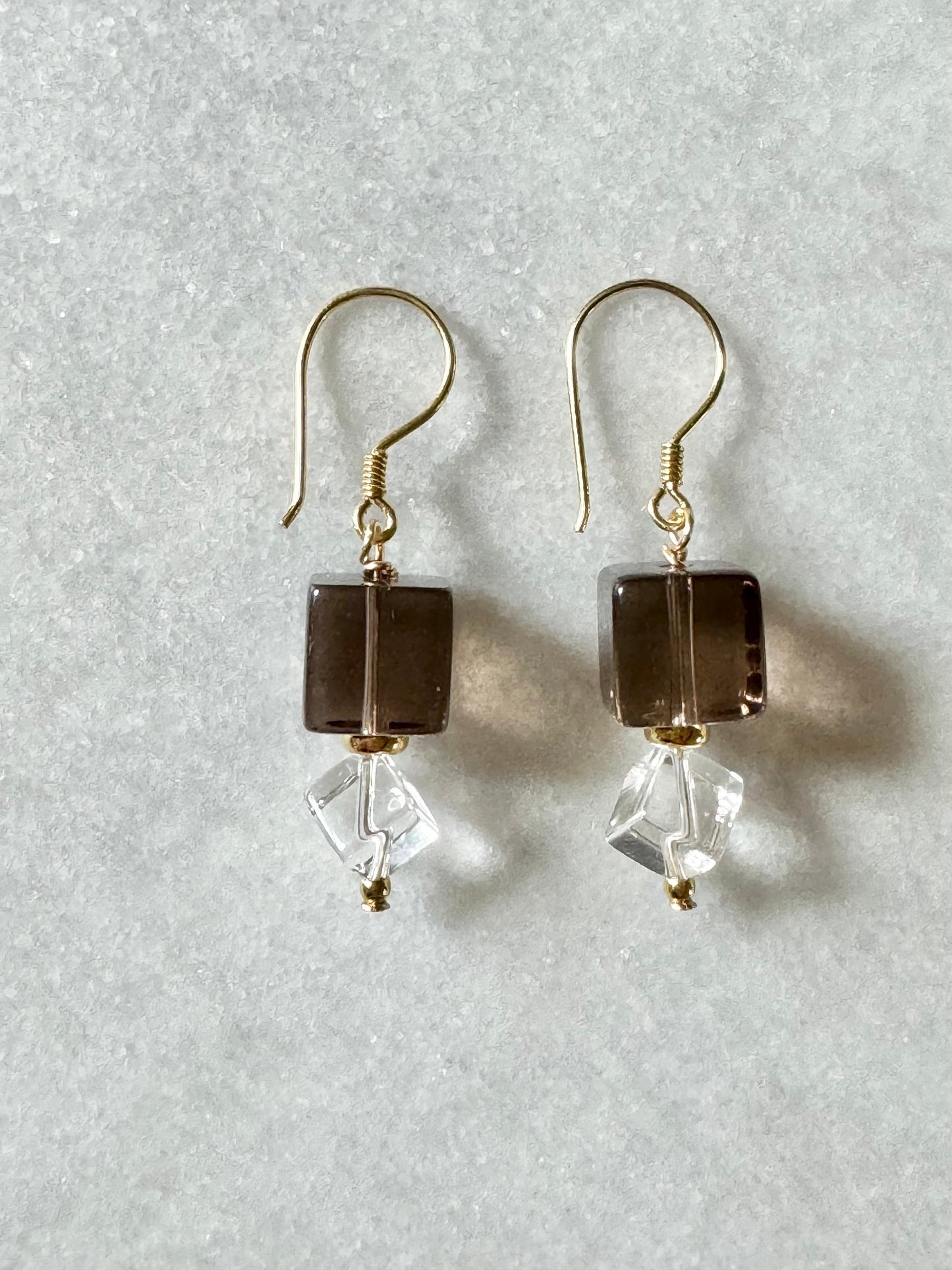 Gold Vermeil Smoky & Clear Quartz Drop Earrings