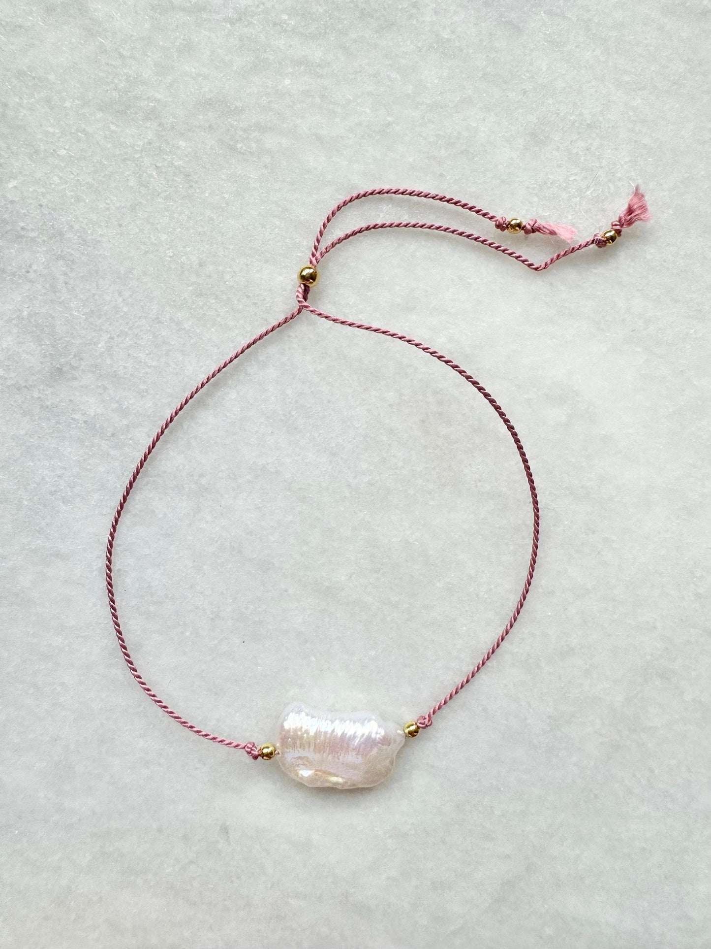 Biwa Pearl Silk Cord Bracelet