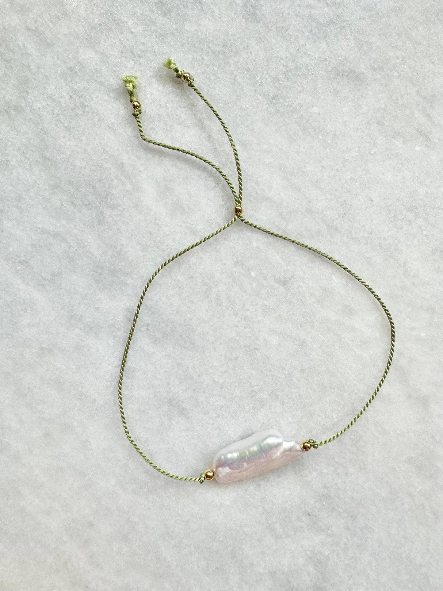 Biwa Pearl Silk Cord Bracelet