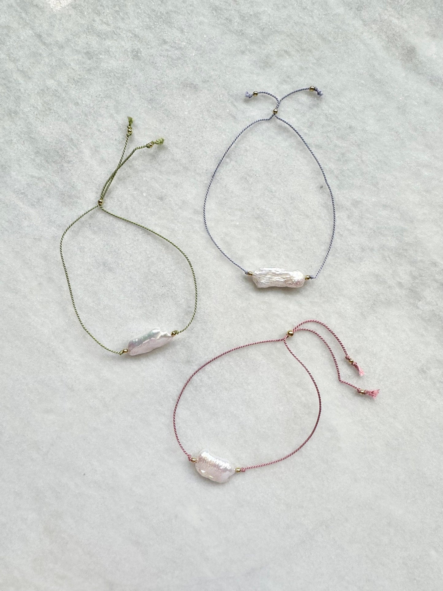 Biwa Pearl Silk Cord Bracelet